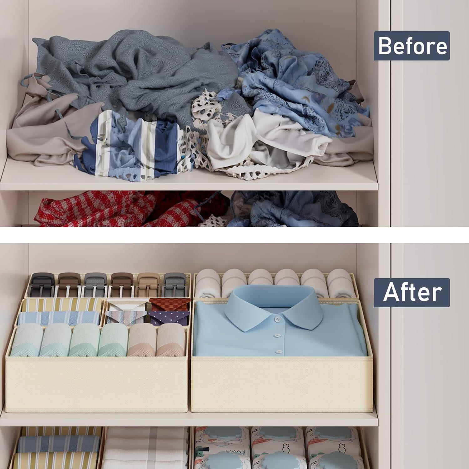 Organizador de Cajones DIMJ - 18 Piezas Beige para Ropa