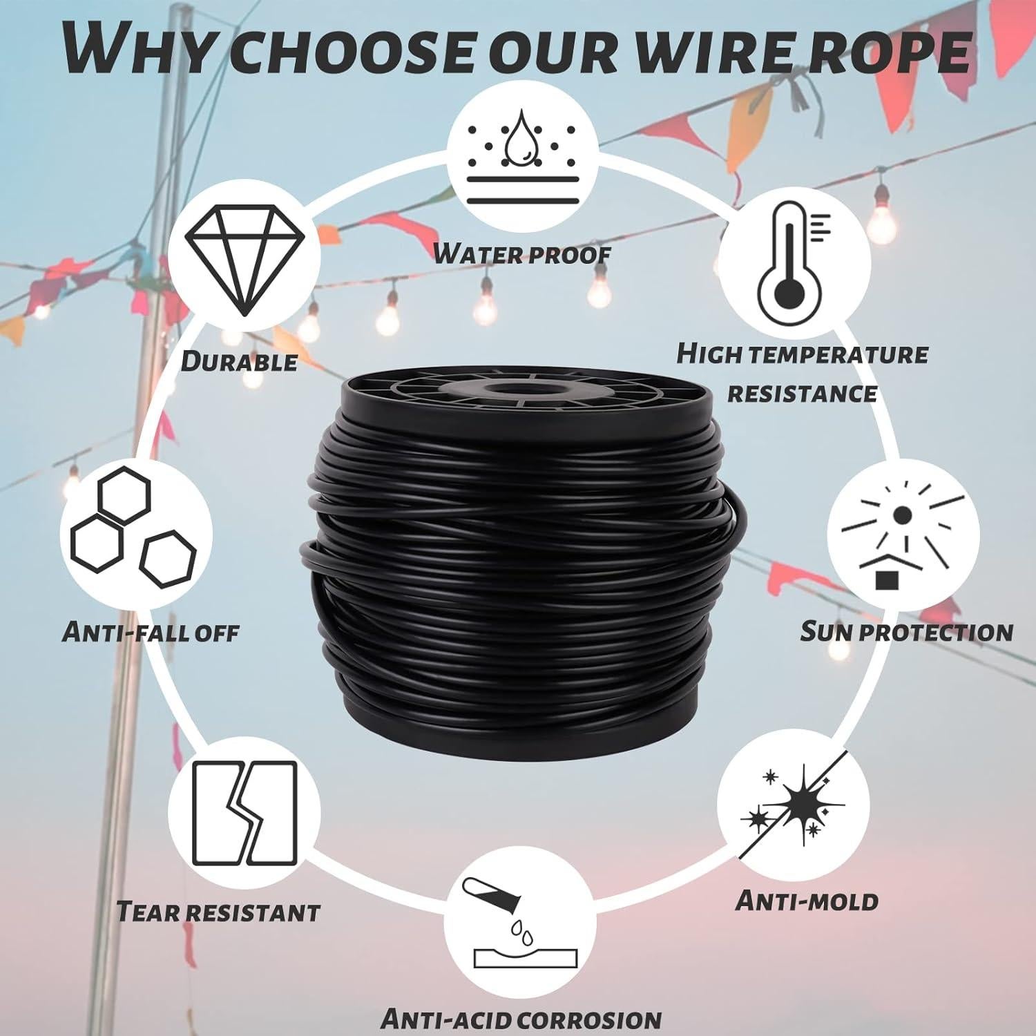 Cuerda de Alambre de Acero Inoxidable 304 WEWBABY 44.2 m