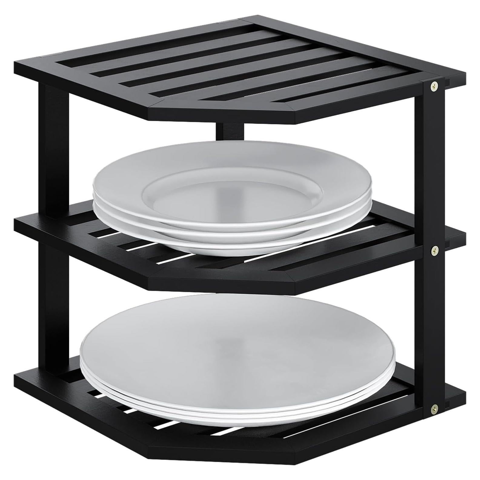 Estante de Esquina VERTORGAN de Bambú 3 Niveles Negro