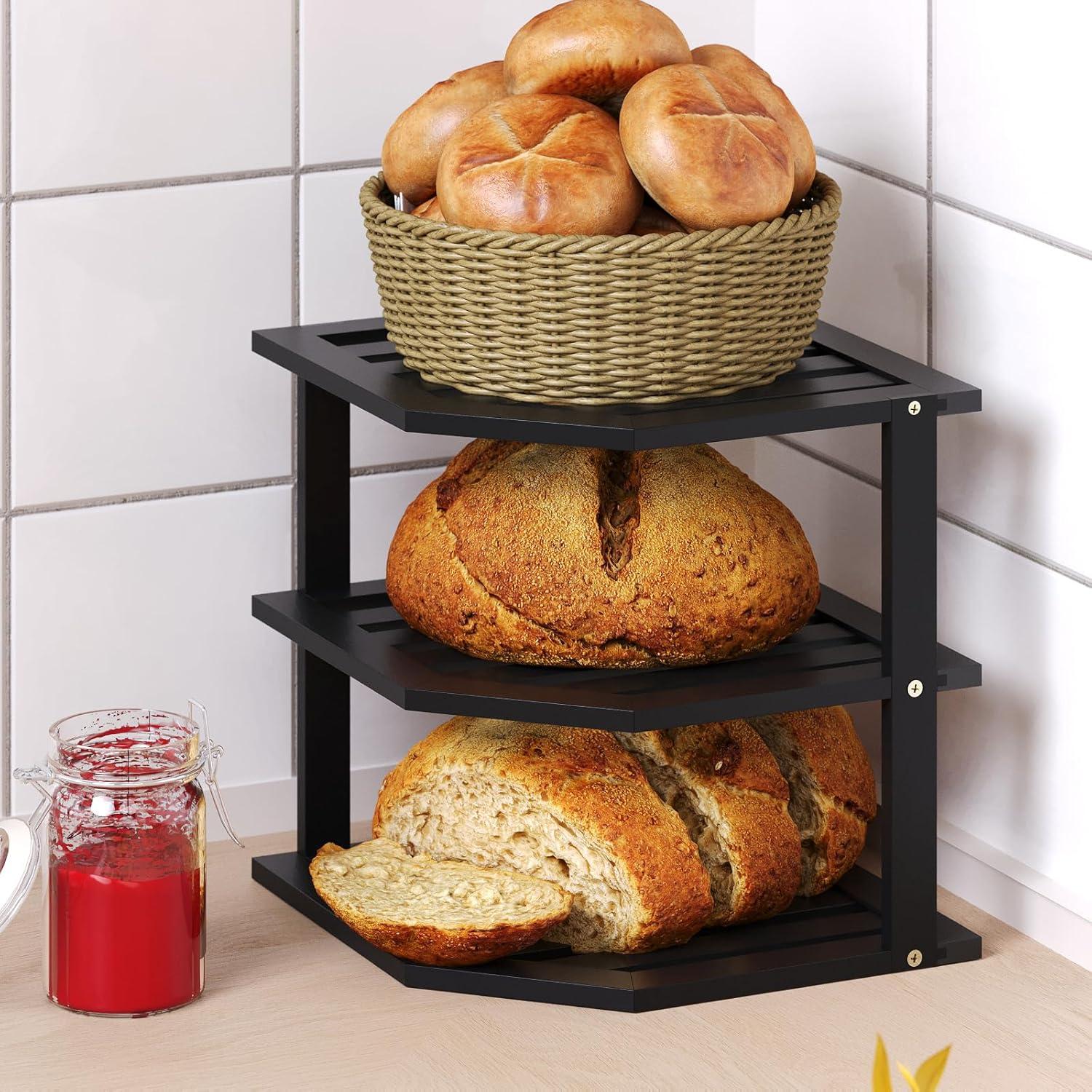 Estante de Esquina VERTORGAN de Bambú 3 Niveles Negro