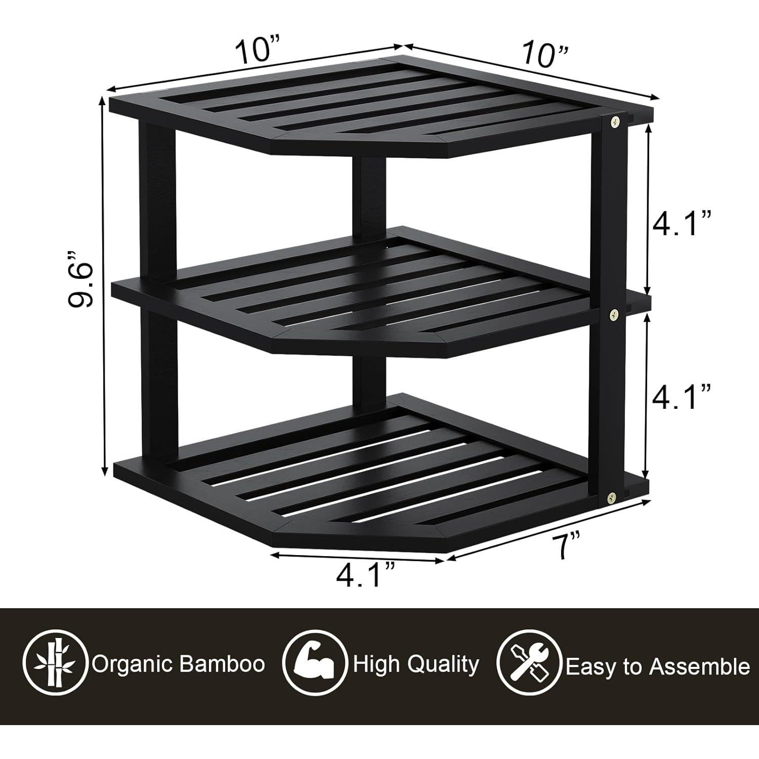 Estante de Esquina VERTORGAN de Bambú 3 Niveles Negro