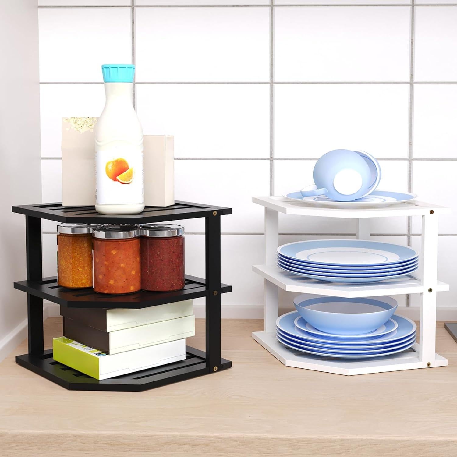 Estante de Esquina VERTORGAN de Bambú 3 Niveles Negro