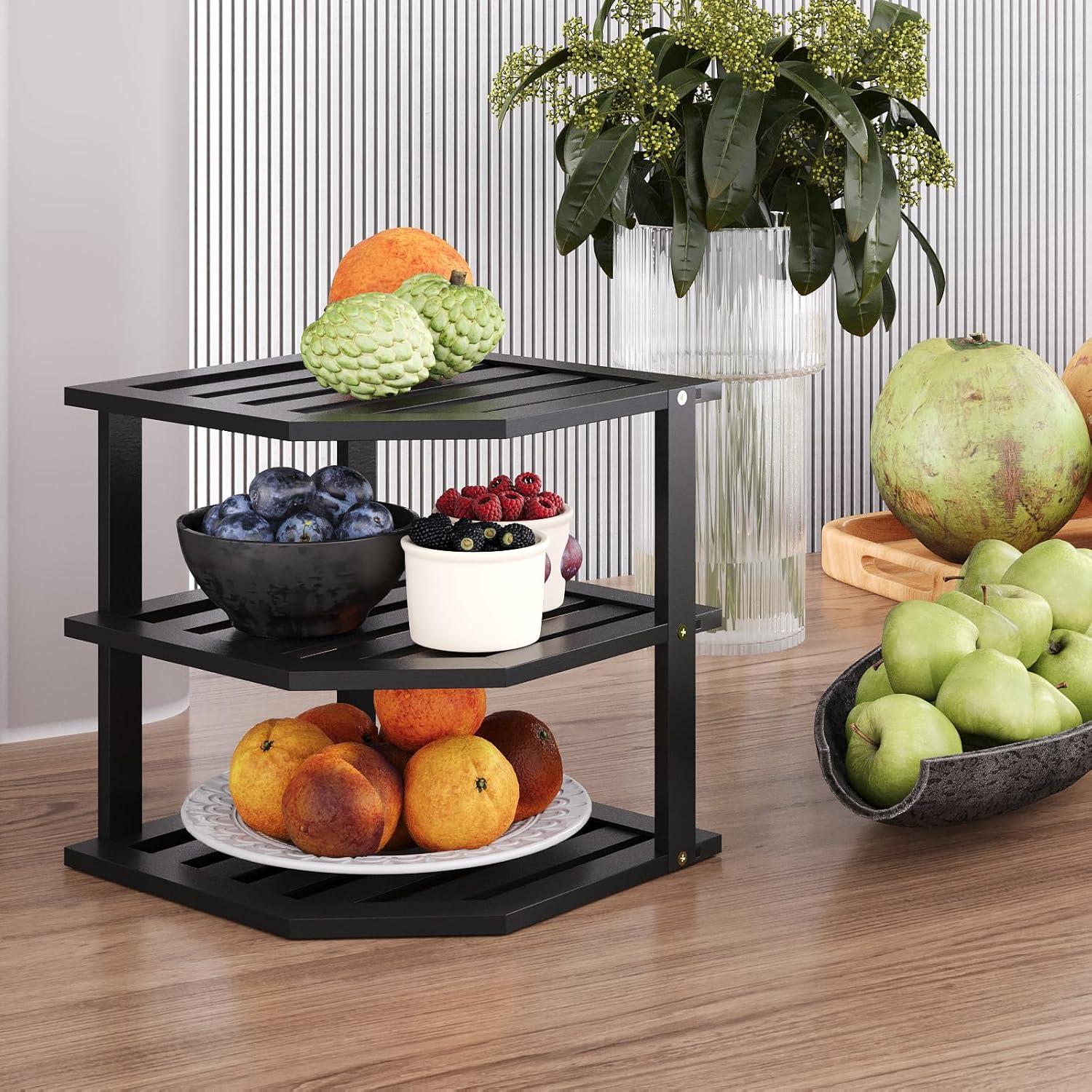 Estante de Esquina VERTORGAN de Bambú 3 Niveles Negro