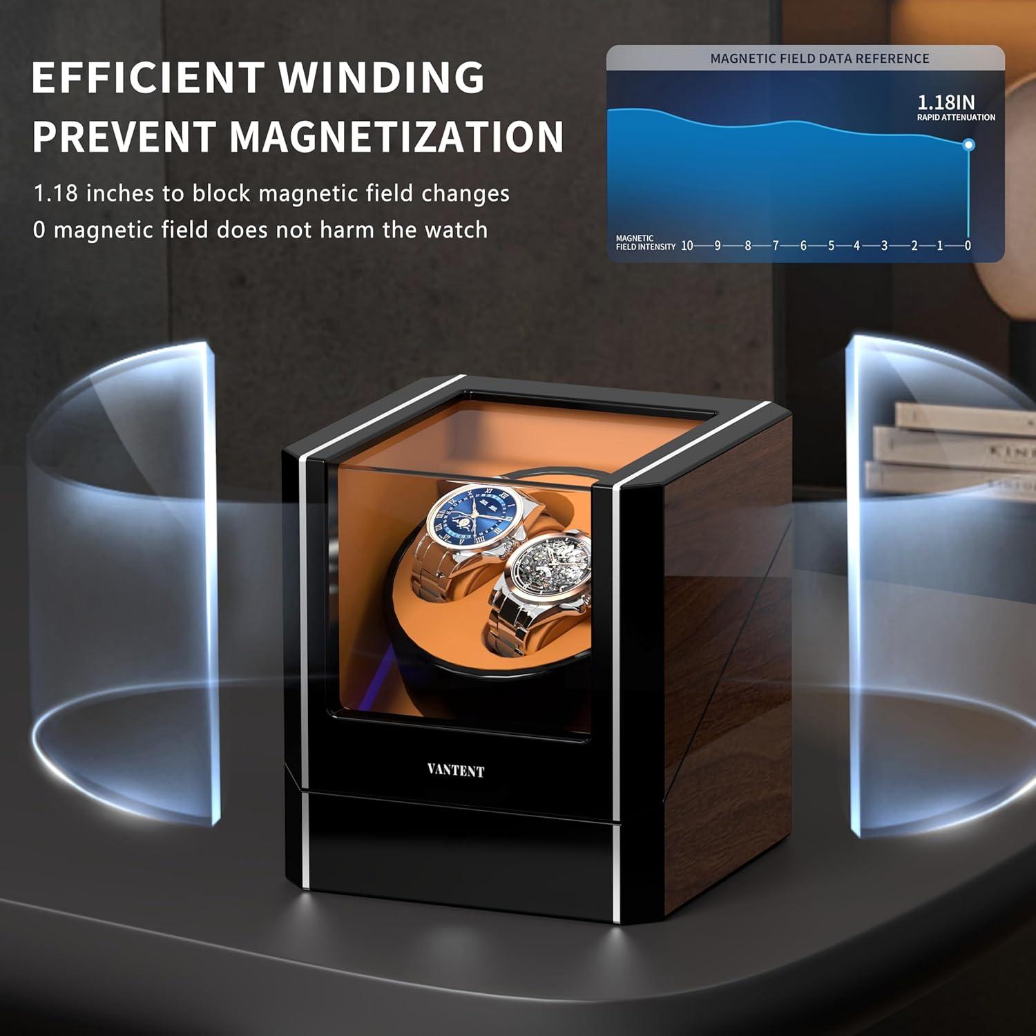 Enrollador de Relojes Automáticos VANTENT LED Marrón 2.0MAX