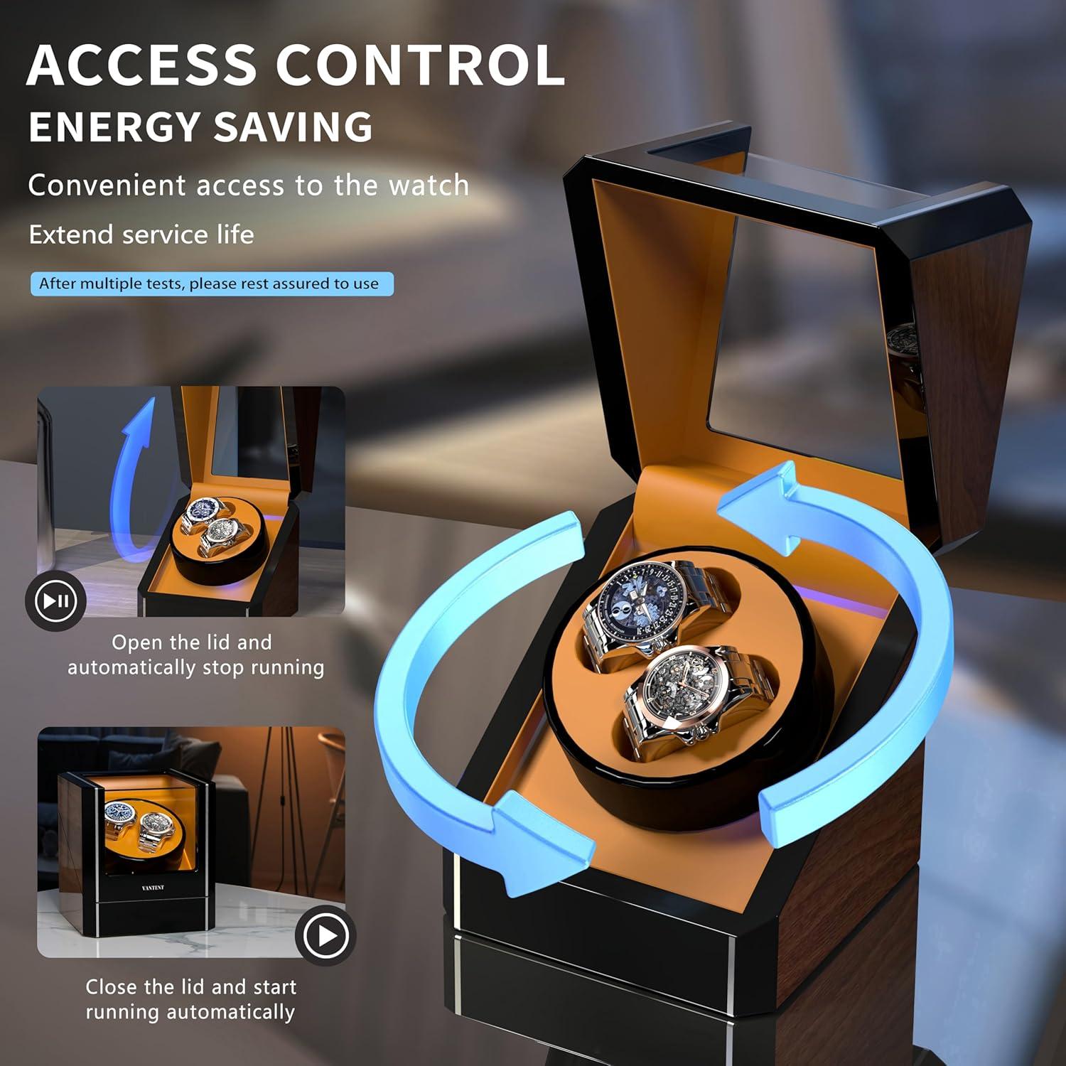 Enrollador de Relojes Automáticos VANTENT LED Marrón 2.0MAX