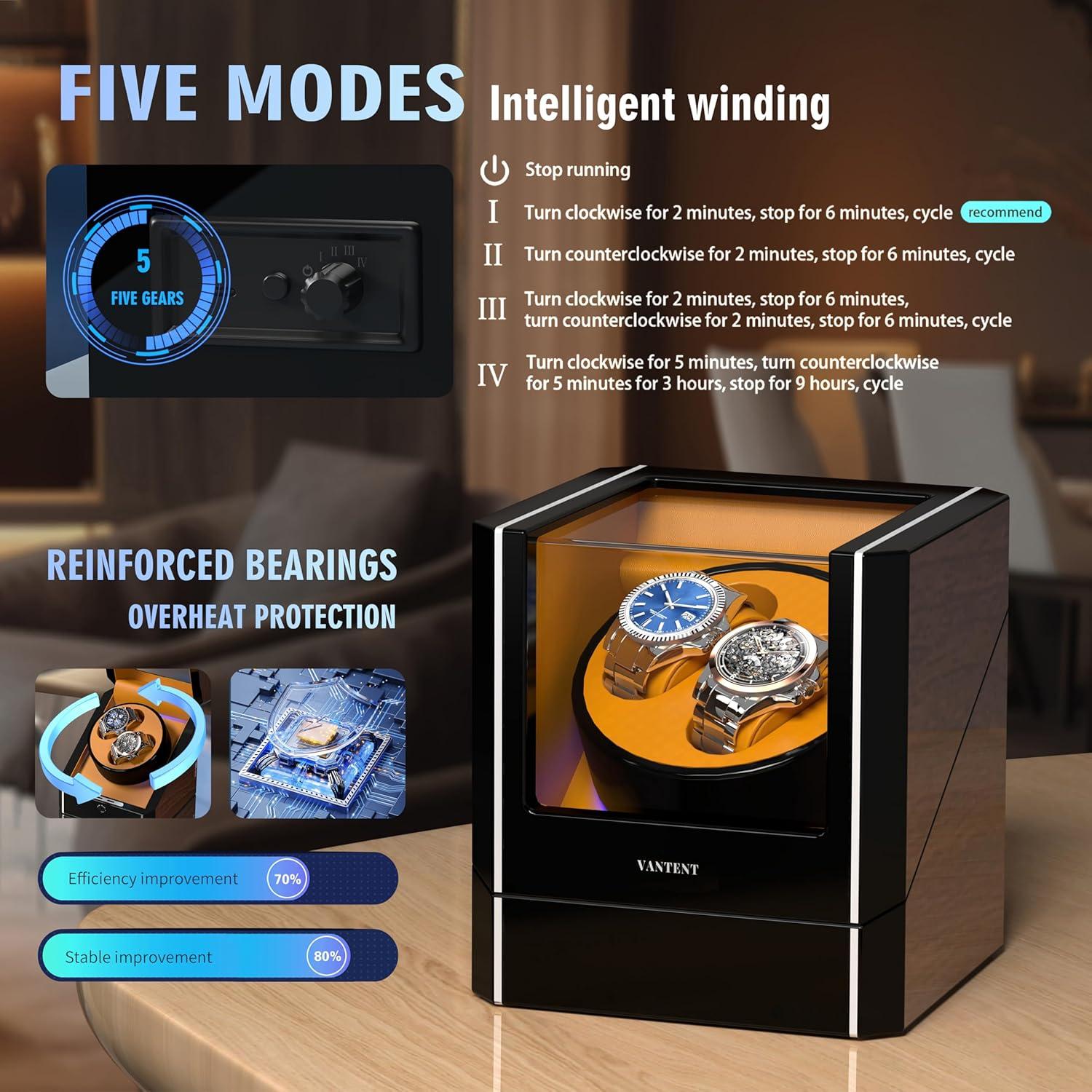 Enrollador de Relojes Automáticos VANTENT LED Marrón 2.0MAX