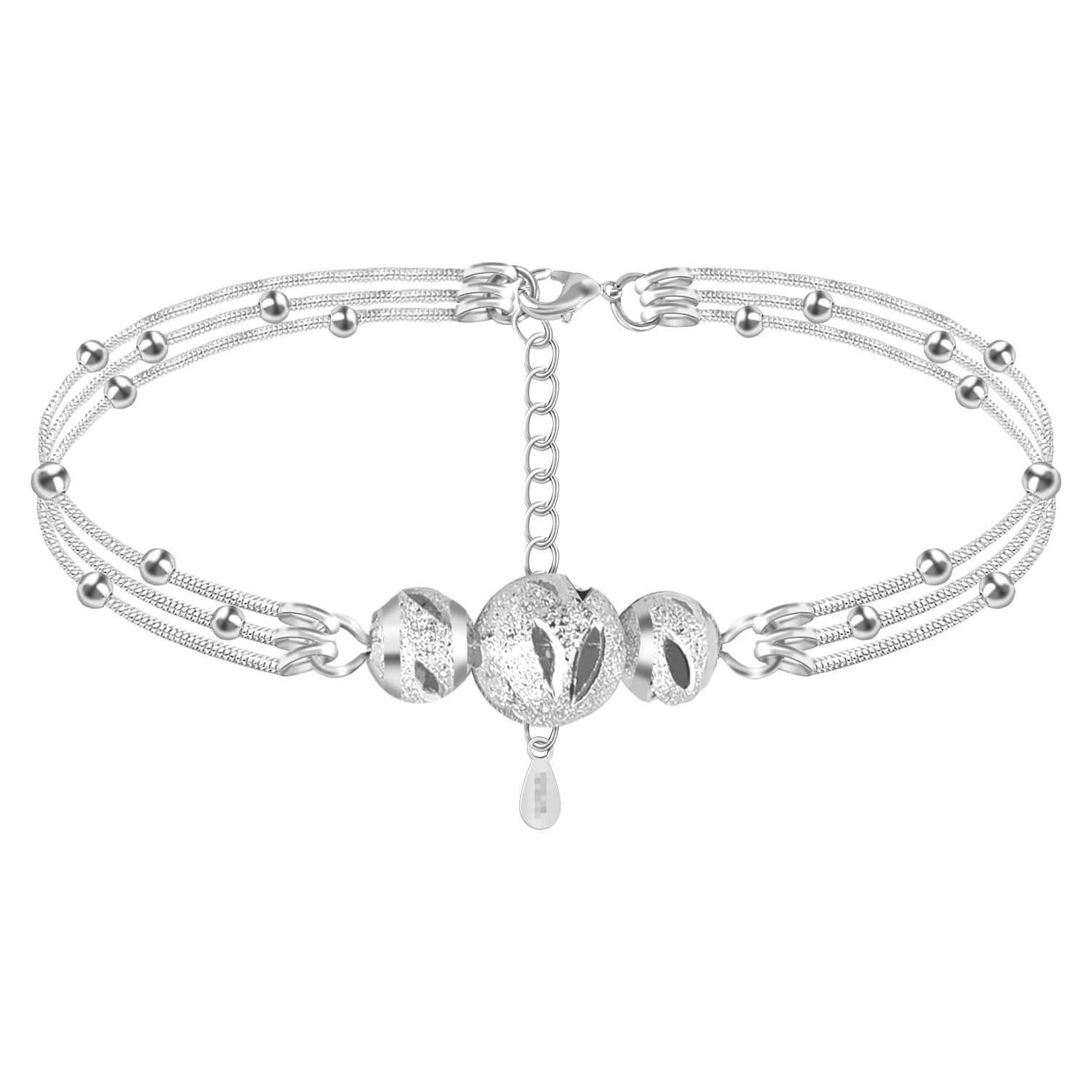 Pulsera de Tobillo de Plata Esterlina 925 con Perlas y Estrellas