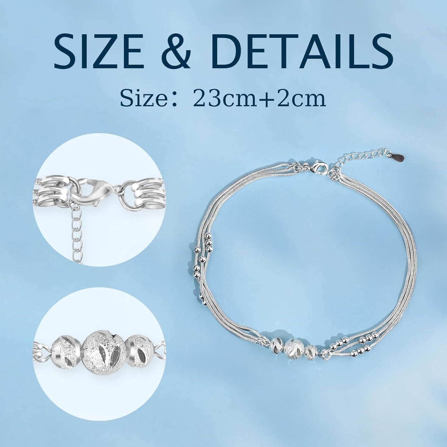 Pulsera de Tobillo de Plata Esterlina 925 con Perlas y Estrellas