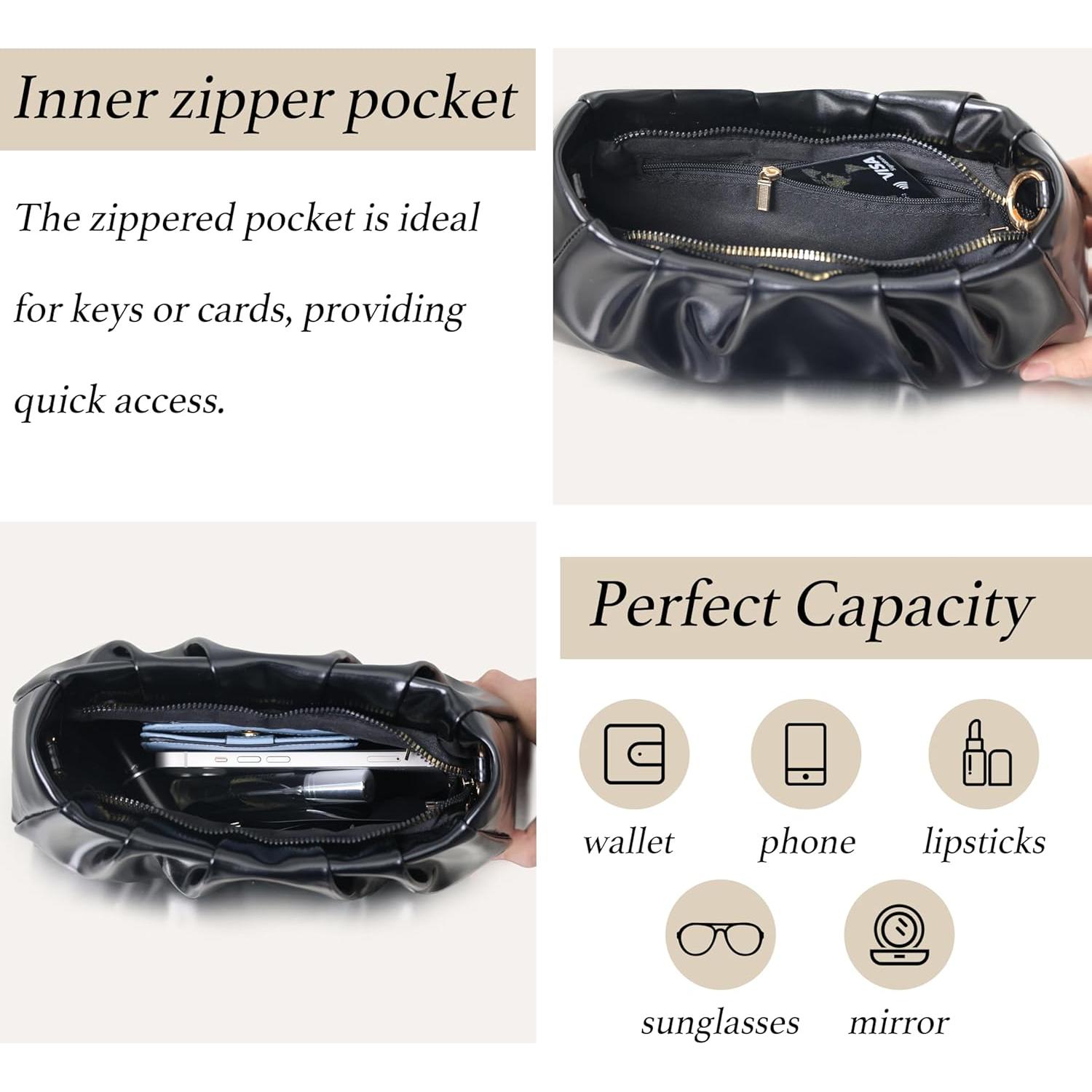 Bolso Clutch Antirrobo Popizard Negro con Cadena y Correa Ajustable