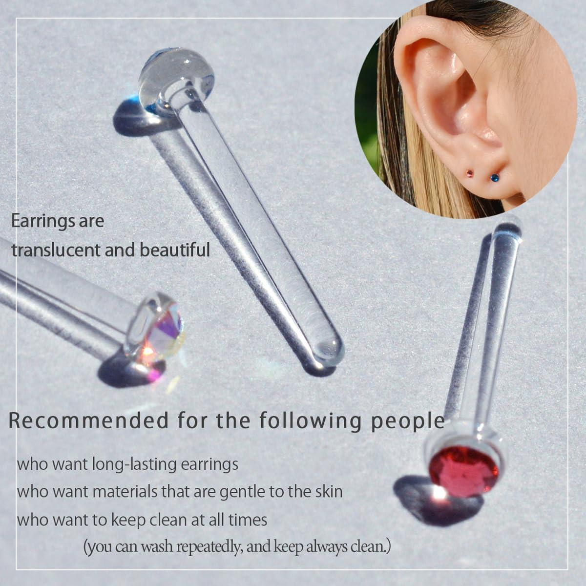 Pendientes de Stud de Vidrio Templado Hipoalergénico 20G 18G 16G