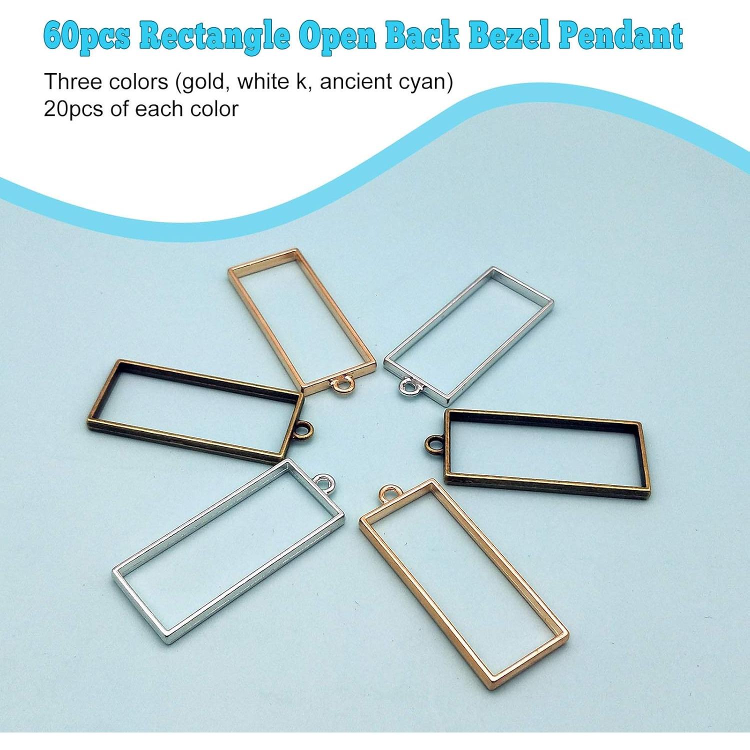 Huwujiu 60pcs Abrazaderas Abiertas Rectangulares para Joyería