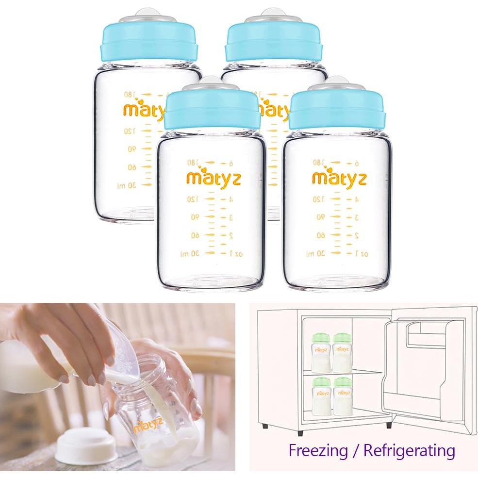 Matyz 4 Botellas de Almacenamiento de Leche Materna Vidrio 177 ml