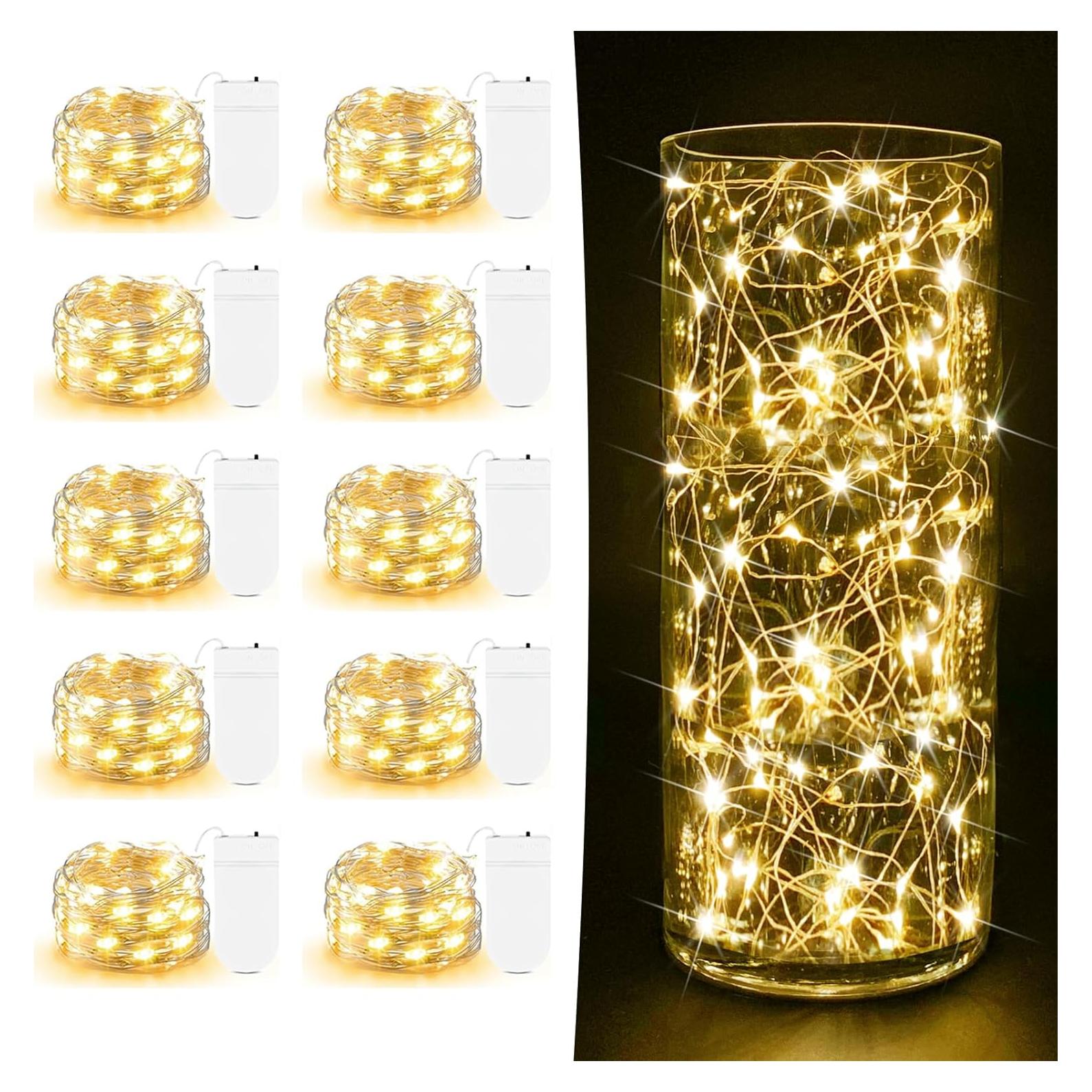 Paquete de 10 Luces de Hadas LED AOZOPE 2.13m Blanco Cálido