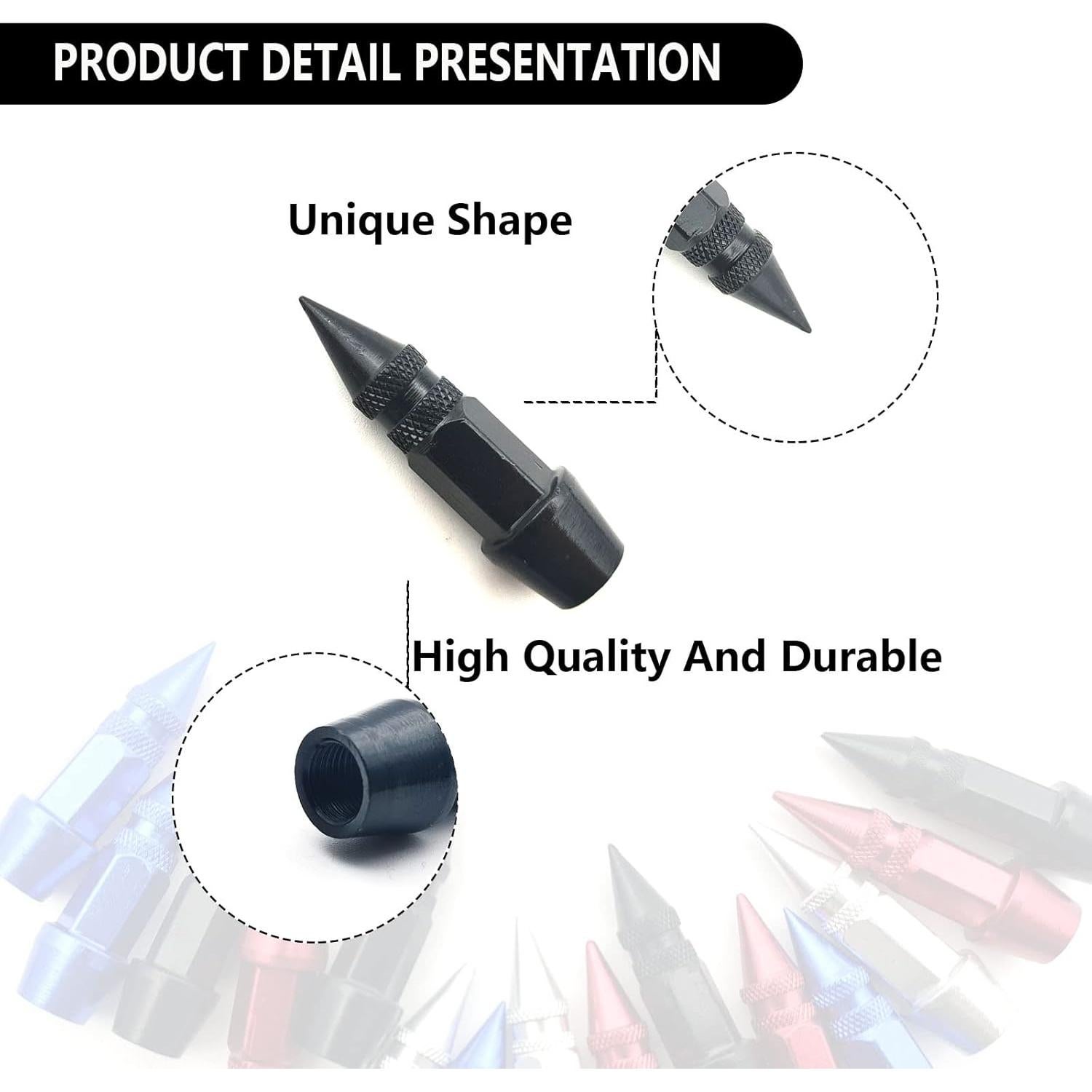 4 Tapas de Válvula de Neumático TEMI Aluminio Pico 45mm Negro