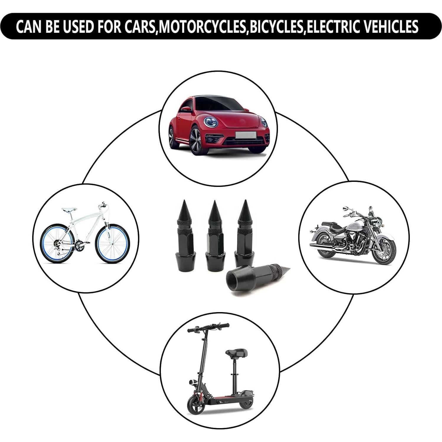 4 Tapas de Válvula de Neumático TEMI Aluminio Pico 45mm Negro