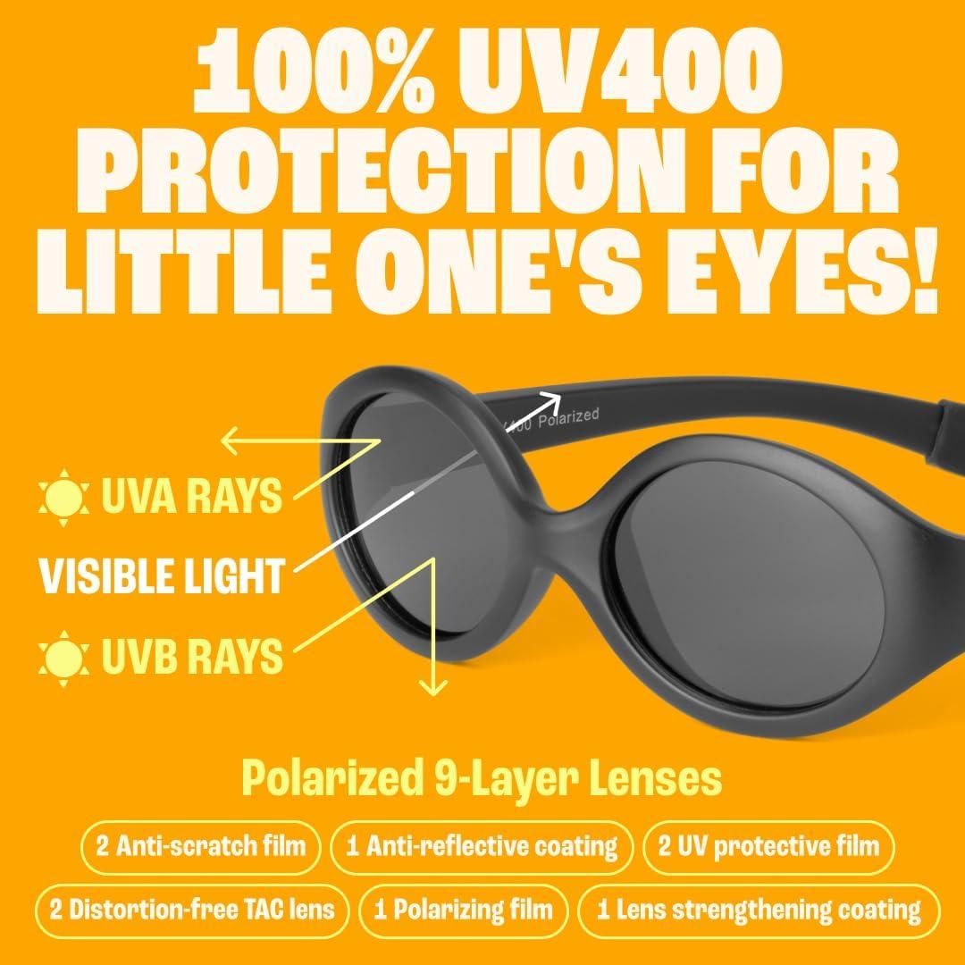 Gafas de sol polarizadas Baby Sunnies negras para bebés 0-24 meses