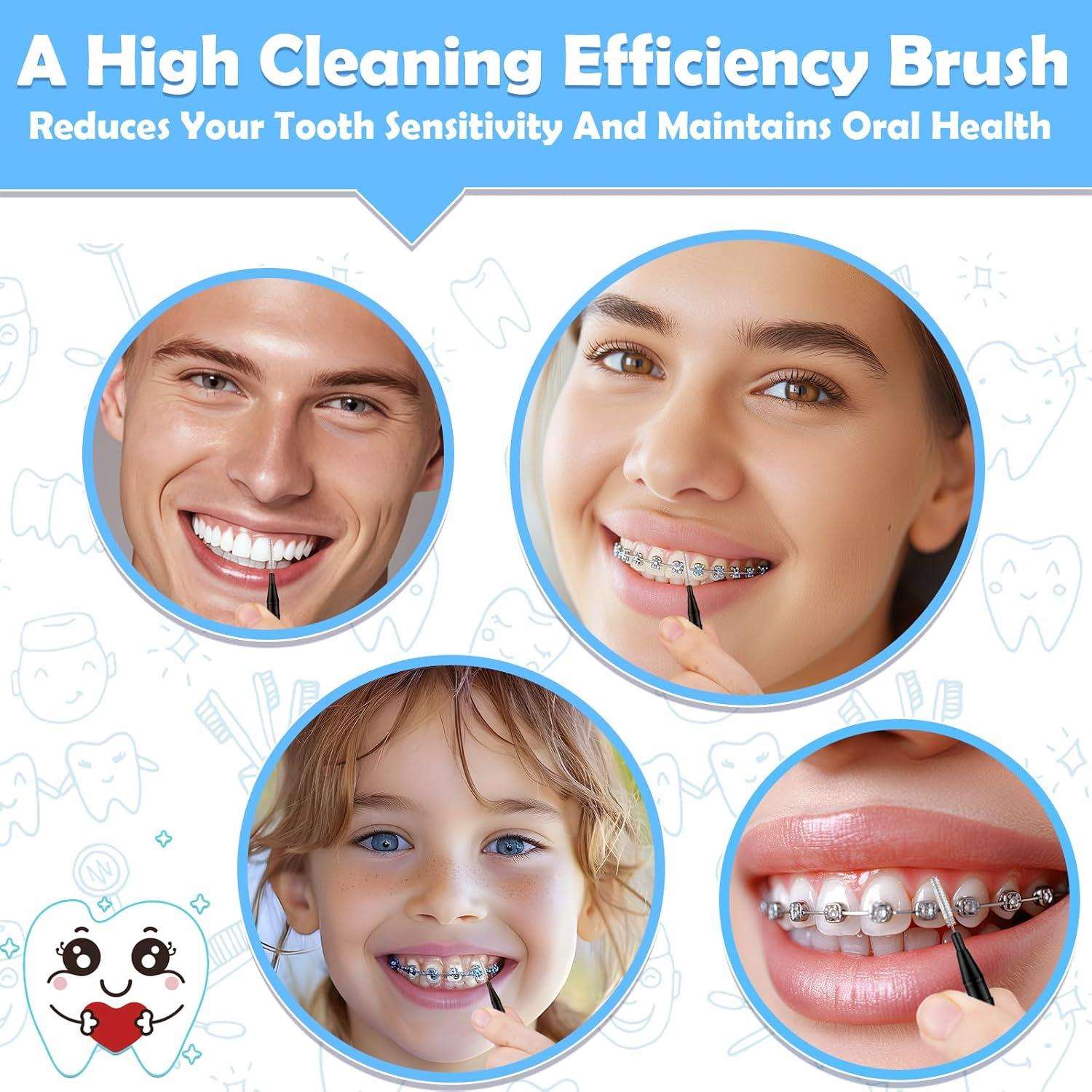 120 Cepillos Interdentales ROADPLUM, Cerdas Suaves 360° para Brackets