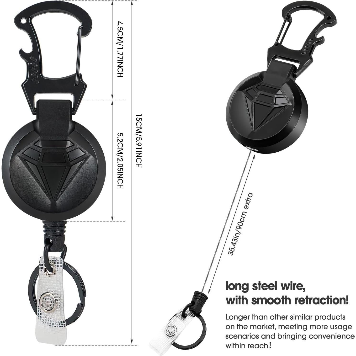 Llavero Retráctil YueMiEcoUS 90cm Negro con Abrebotellas