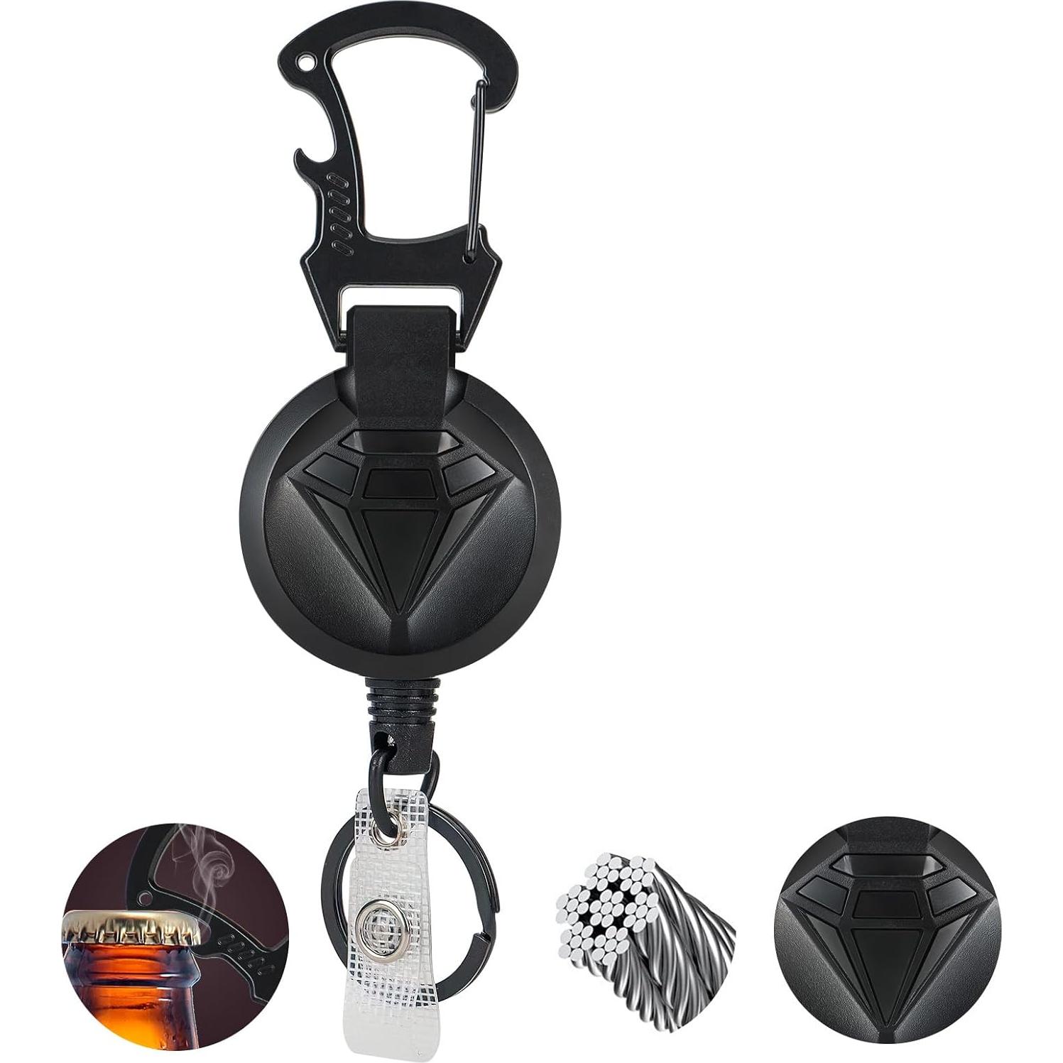 Llavero Retráctil YueMiEcoUS 90cm Negro con Abrebotellas