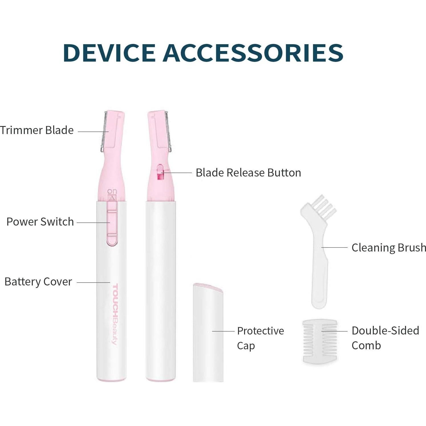 Recortador de cejas eléctrico TOUCHBeauty rosa, compacto y portátil