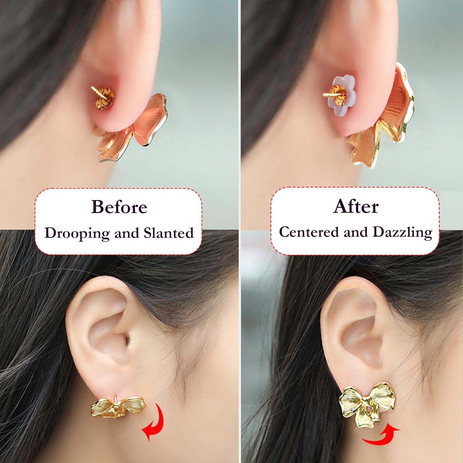 Silicone Earring Backs Stopper for Piercings, Clear Plum Blossom Support Patches, Piercing Stabilizer Discs for Healing Non Pull Piercing (100 pcs)