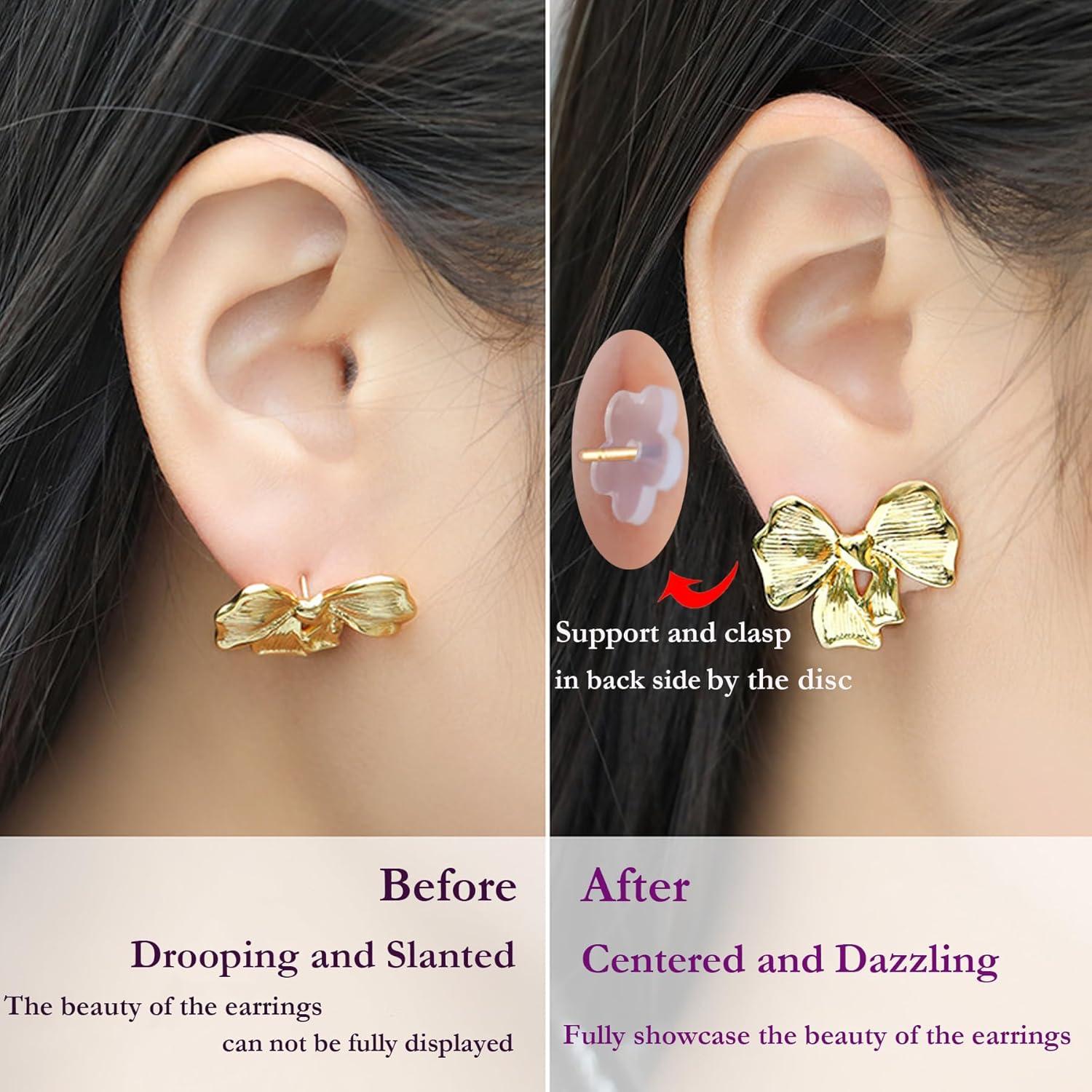 Silicone Earring Backs Stopper for Piercings, Clear Plum Blossom Support Patches, Piercing Stabilizer Discs for Healing Non Pull Piercing (100 pcs)