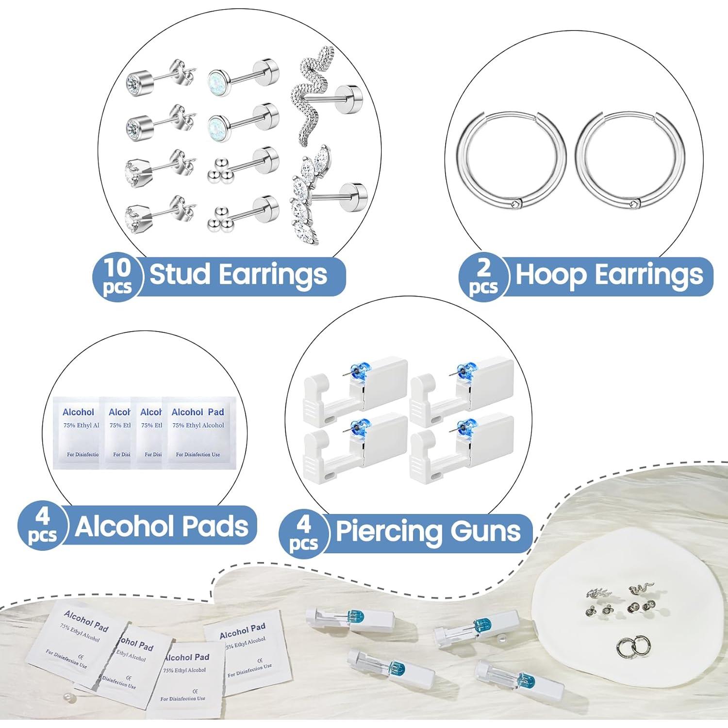 Kit de Perforación de Orejas 20 Pcs Nunpag con Pendientes