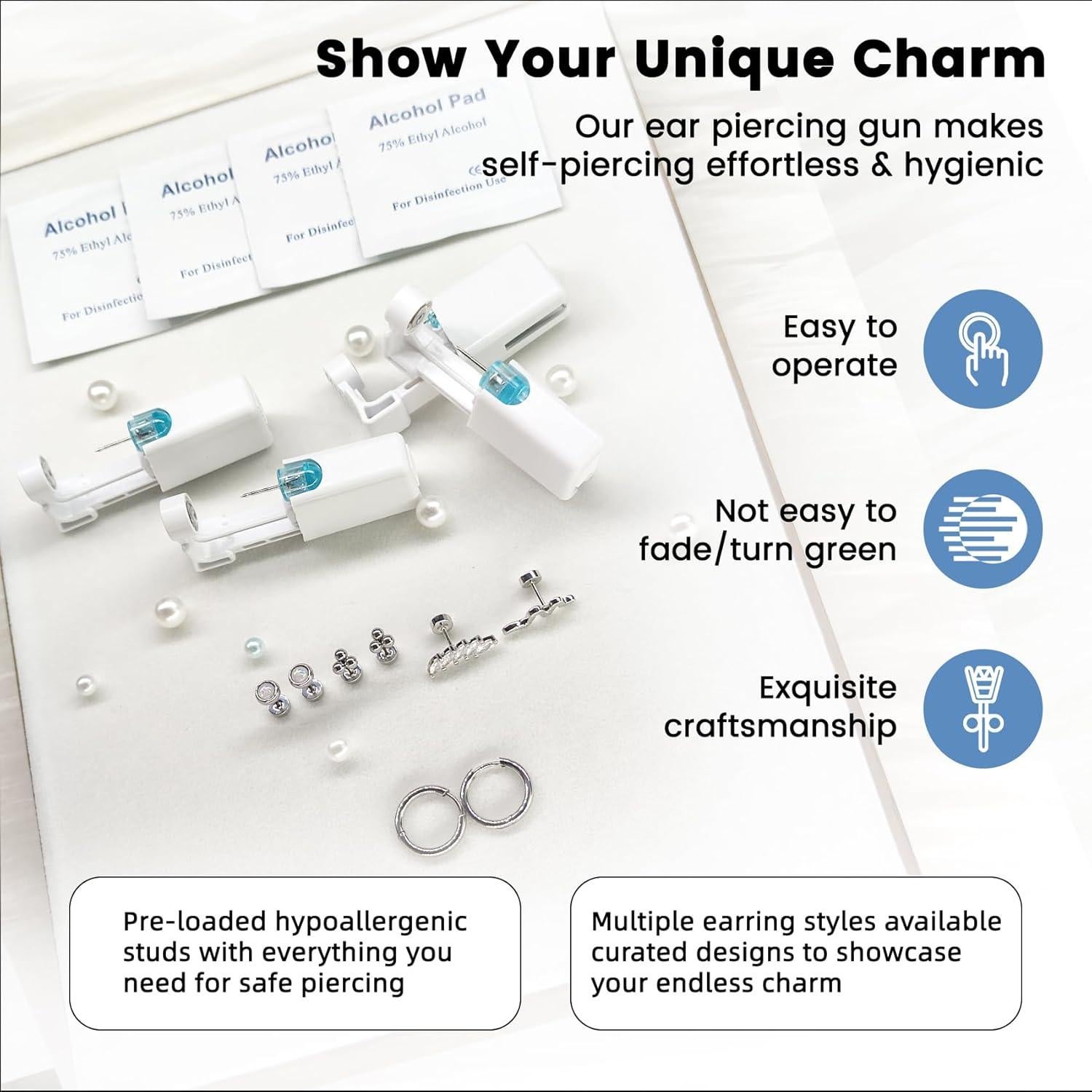 Kit de Perforación de Orejas 20 Pcs Nunpag con Pendientes