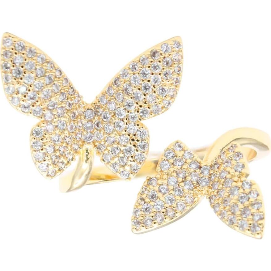 Anillo Ajustable Doble Mariposa Lavencious con Circonitas Oro