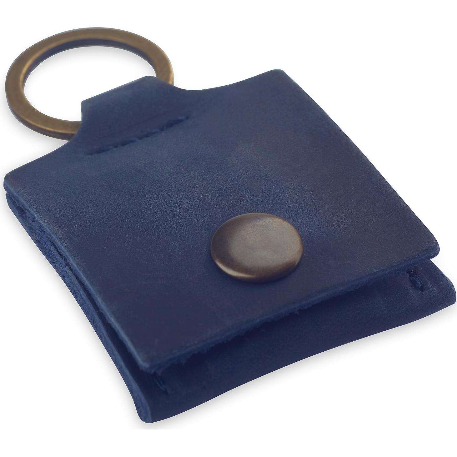 Porta Anillos de Cuero Genuino Azul - Estuche de Viaje Compacto