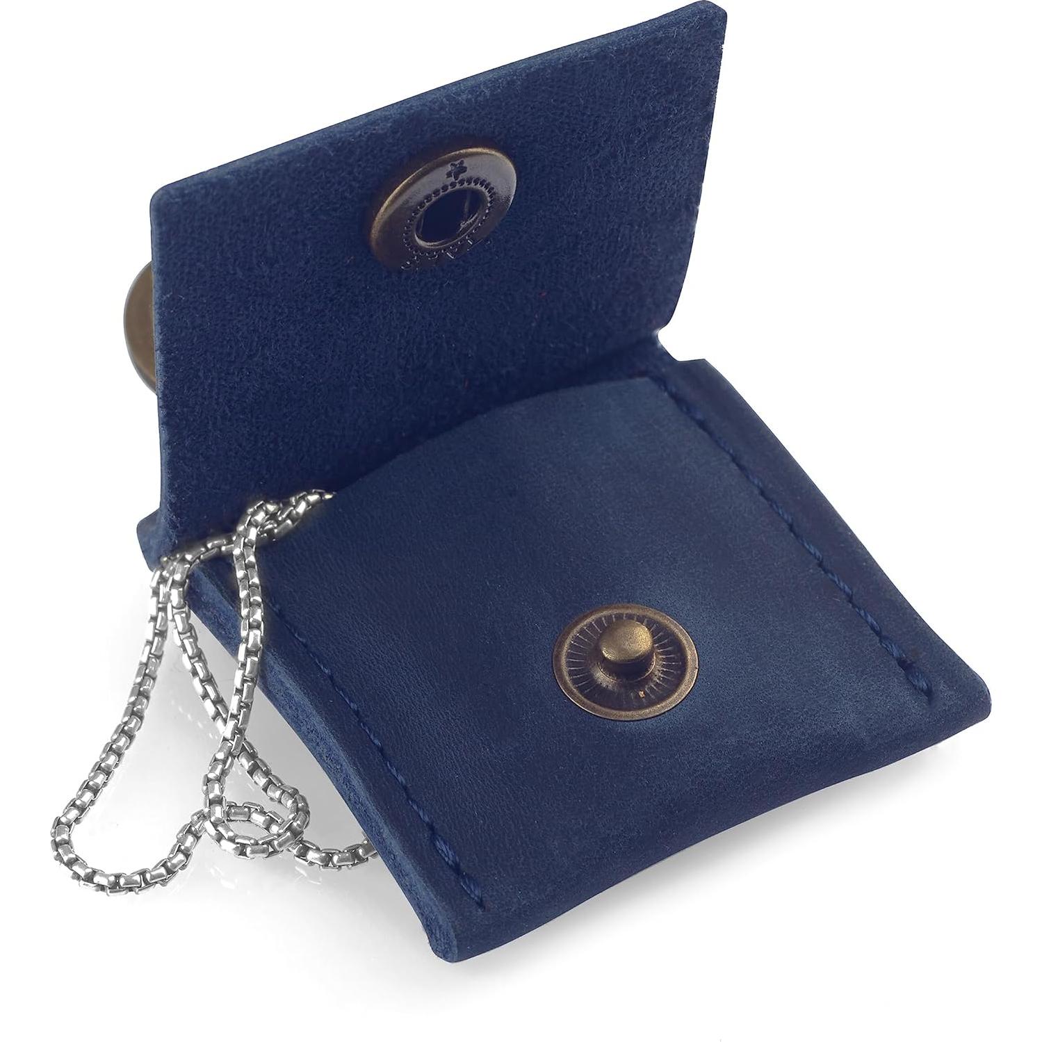 Porta Anillos de Cuero Genuino Azul - Estuche de Viaje Compacto