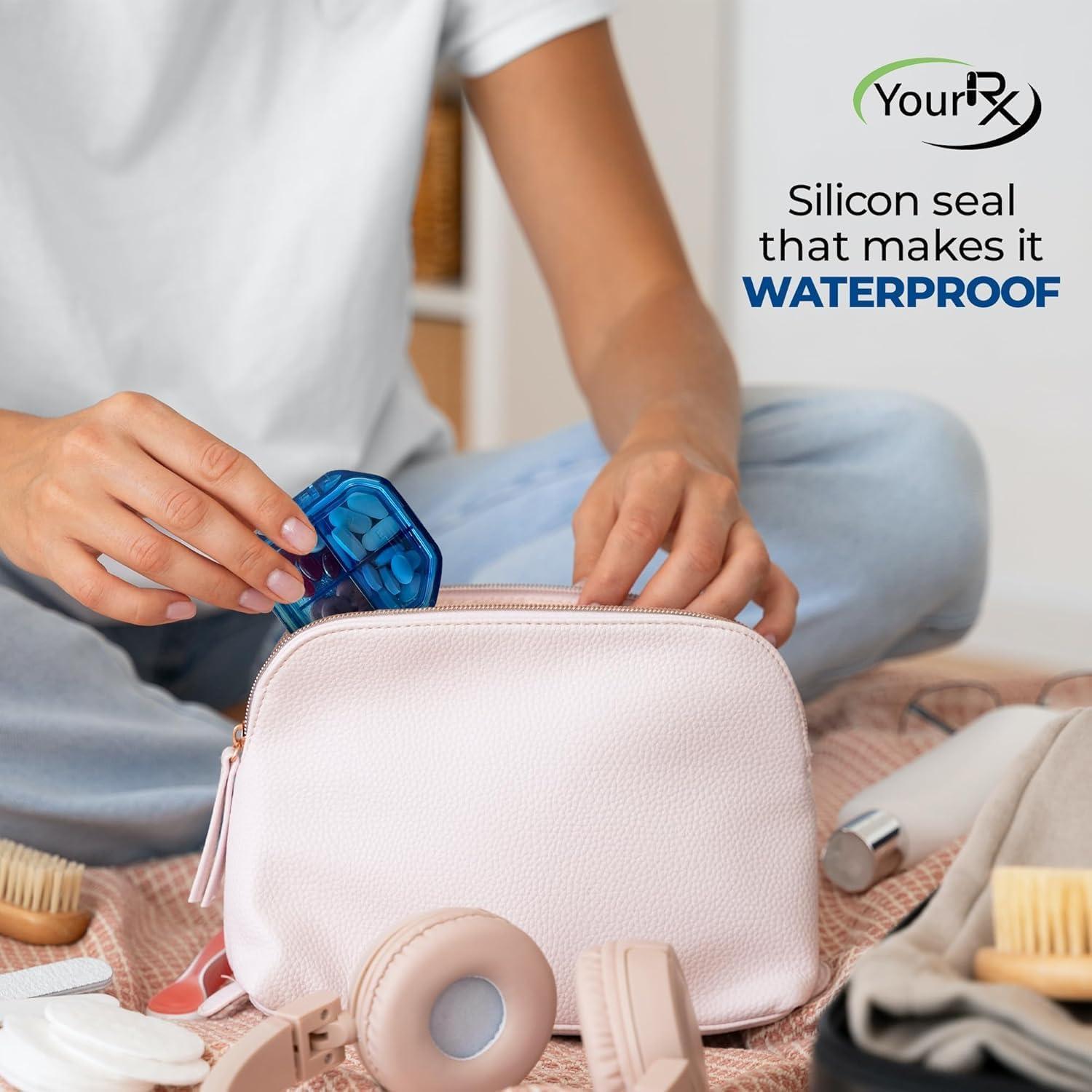 Organizador de Pastillas de Viaje YourRx - Estuche Impermeable 4 Compartimentos Azul