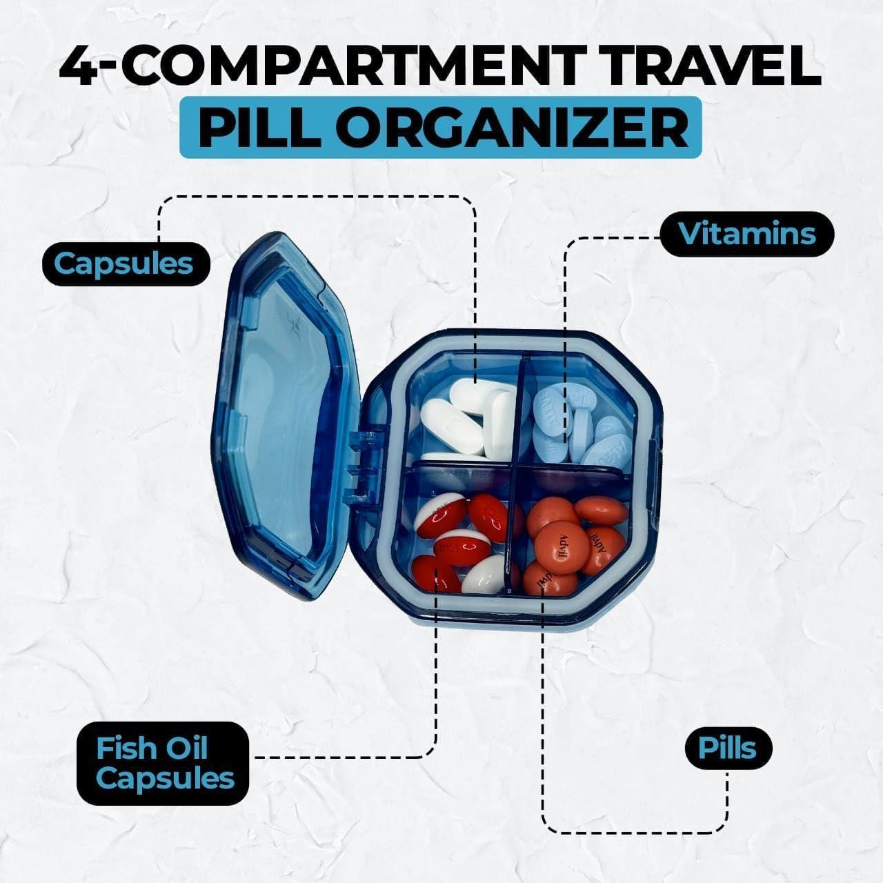 Organizador de Pastillas de Viaje YourRx - Estuche Impermeable 4 Compartimentos Azul
