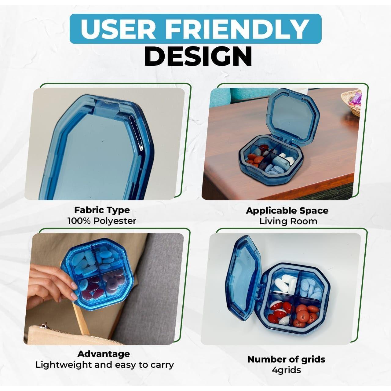 Organizador de Pastillas de Viaje YourRx - Estuche Impermeable 4 Compartimentos Azul