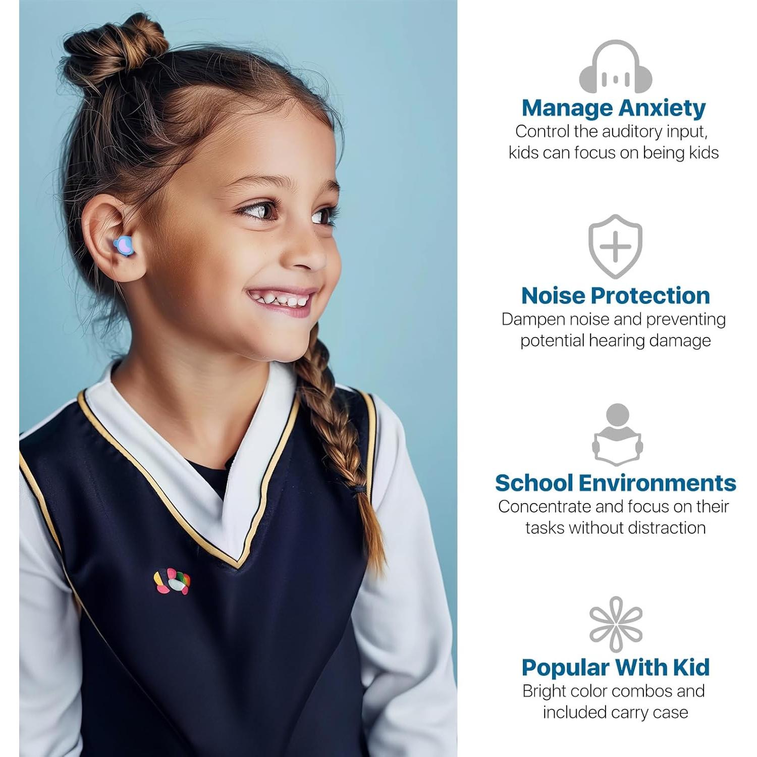 Tapones para Oídos Niños Softvox Reutilizables 26 dB Alivio Ruido