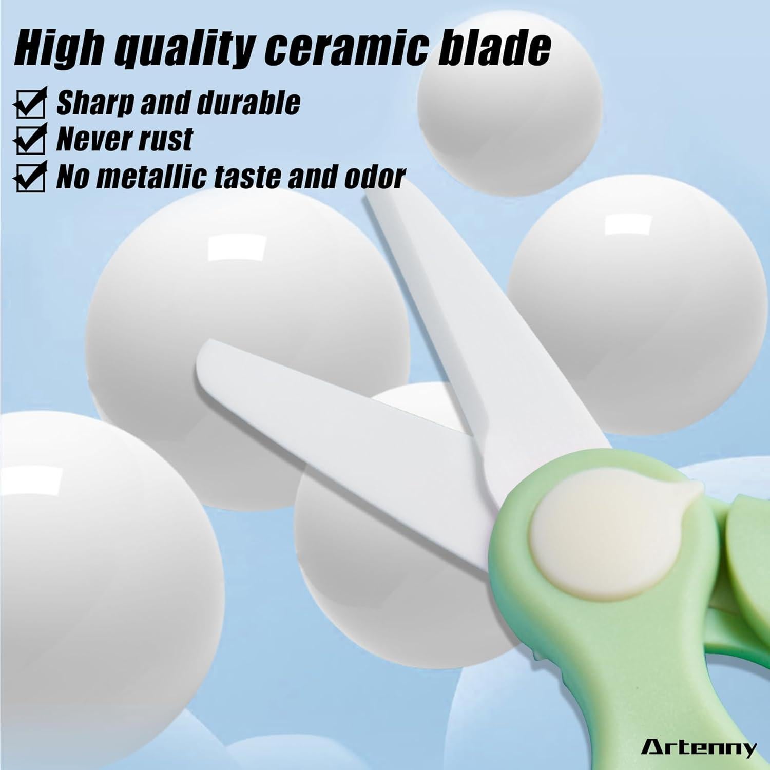 Tijeras de Cerámica para Bebé Artenny con Estuche Verde