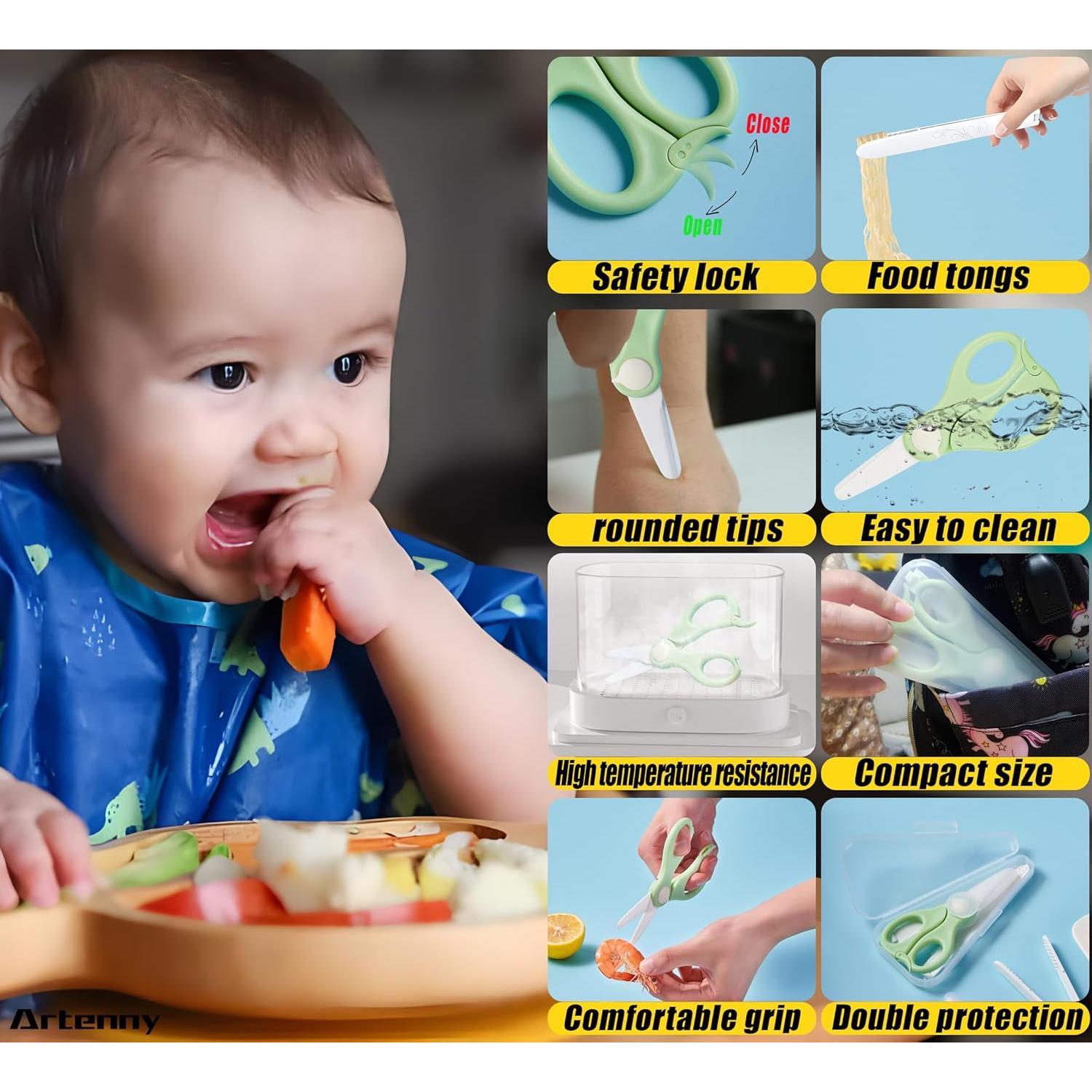 Tijeras de Cerámica para Bebé Artenny con Estuche Verde