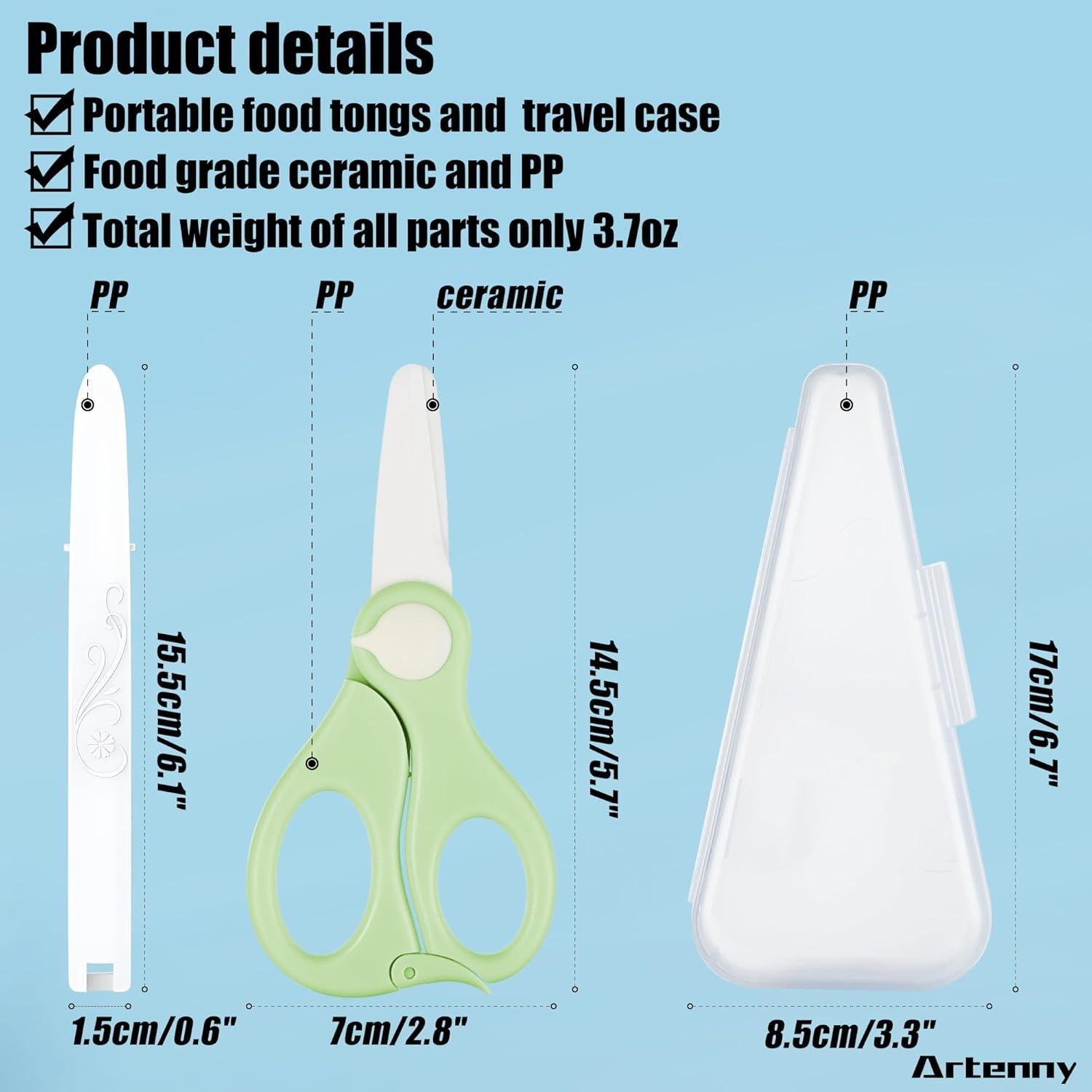 Tijeras de Cerámica para Bebé Artenny con Estuche Verde