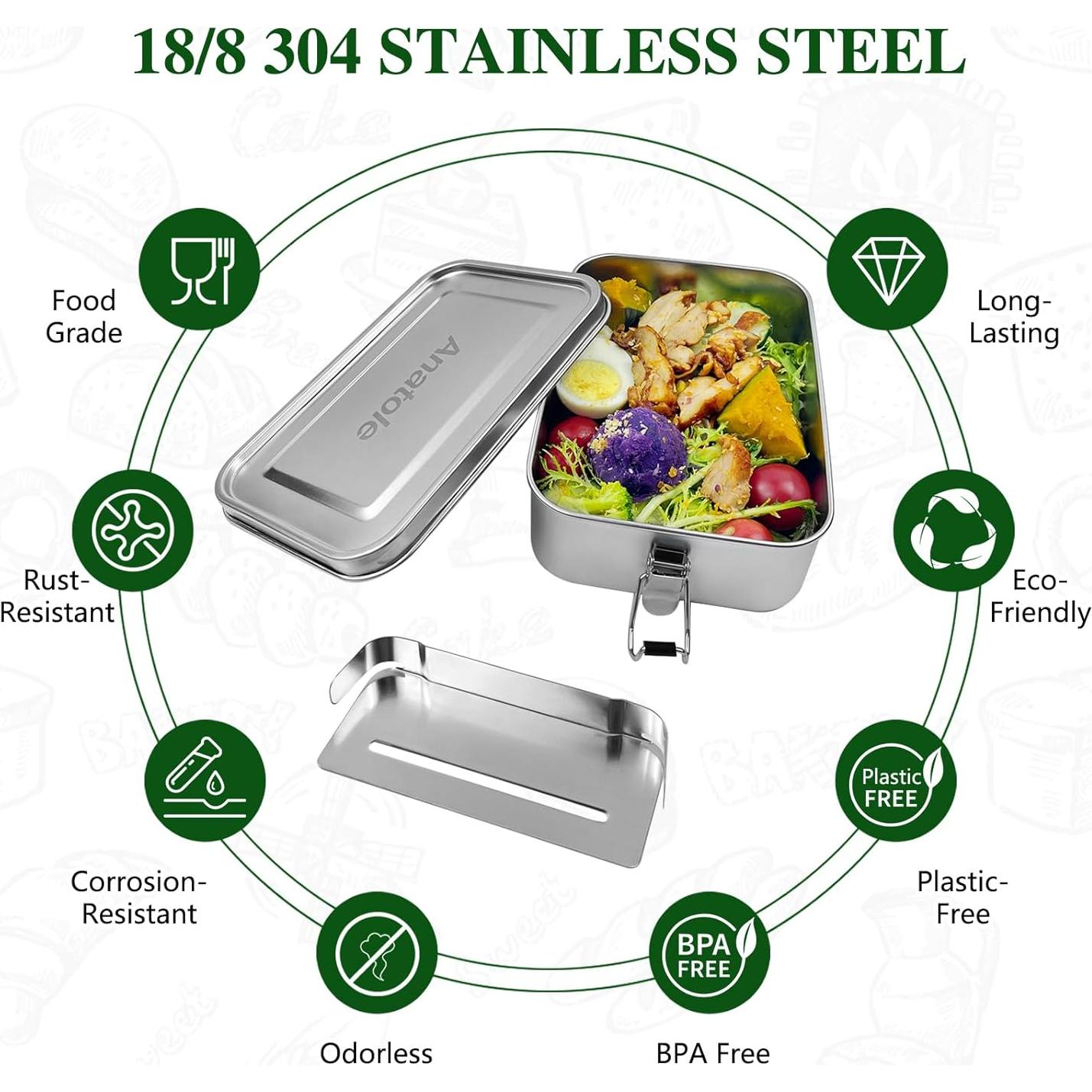 Caja Bento Acero Inoxidable Anatole 47oz Hermética 1400ml