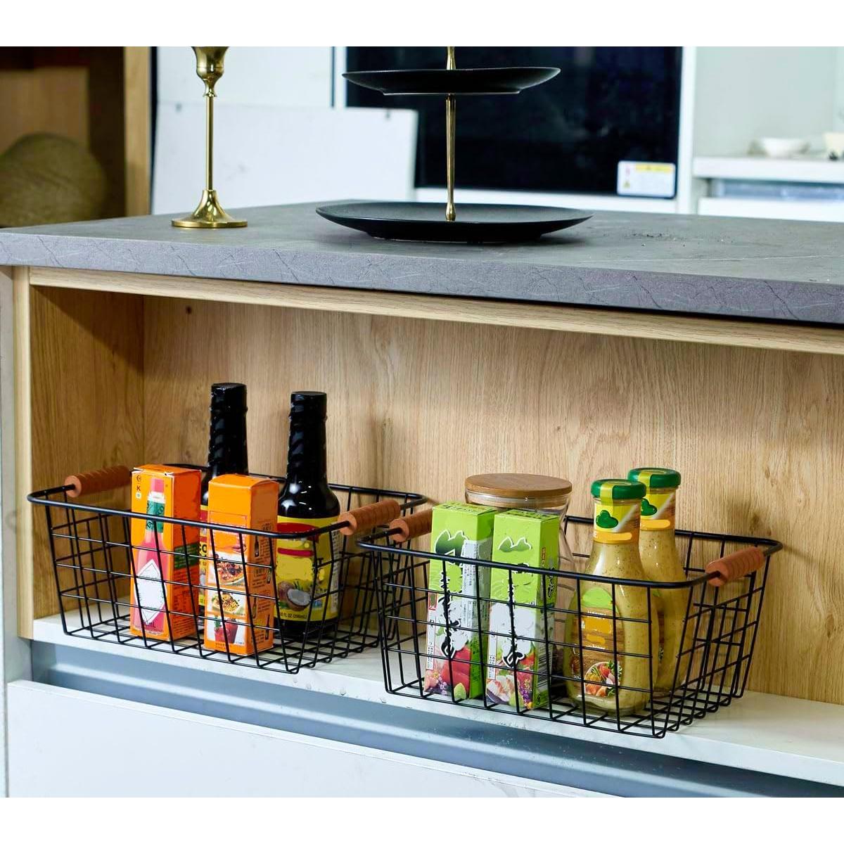 Cesta de Almacenamiento JUNCHU CHERRY 2 Piezas con Mango de Madera