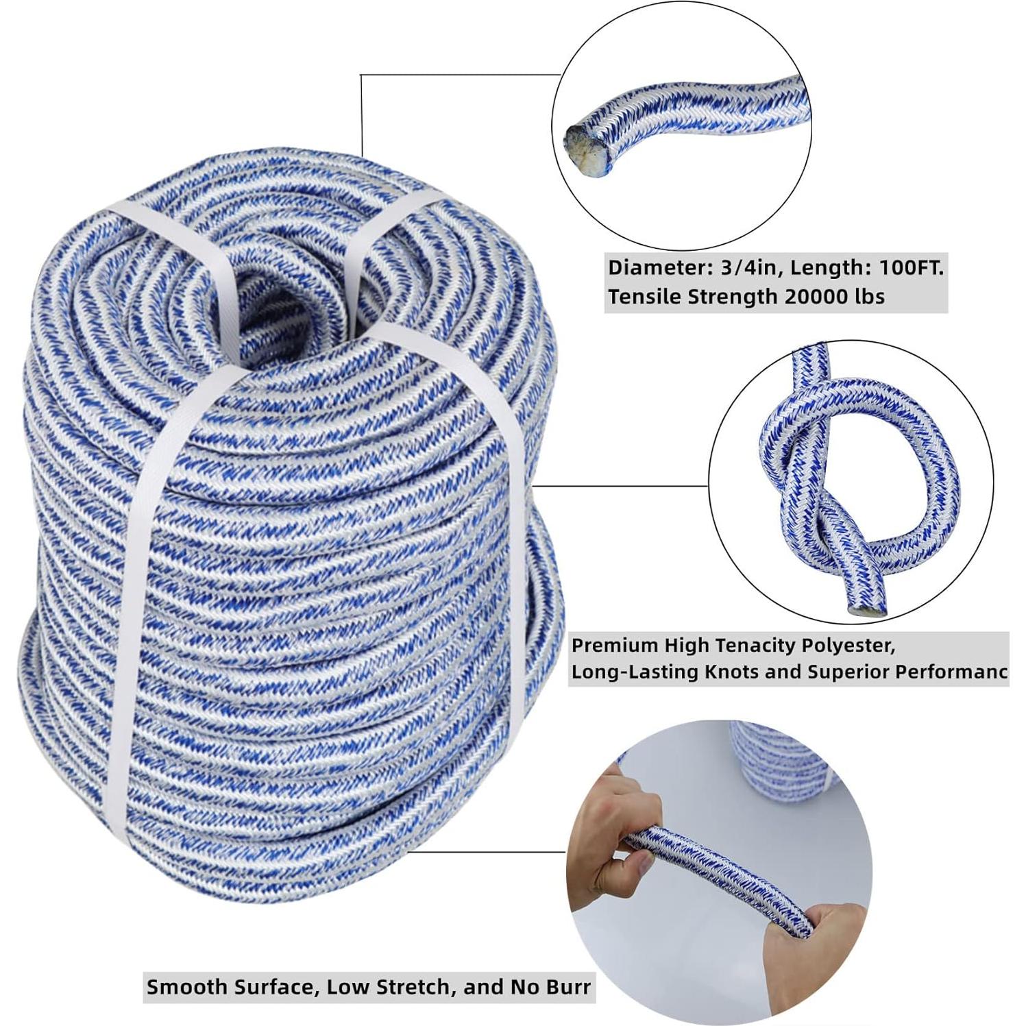 Cuerda de poliéster trenzada TINVHY 30.48 m 20000 kg azul blanco