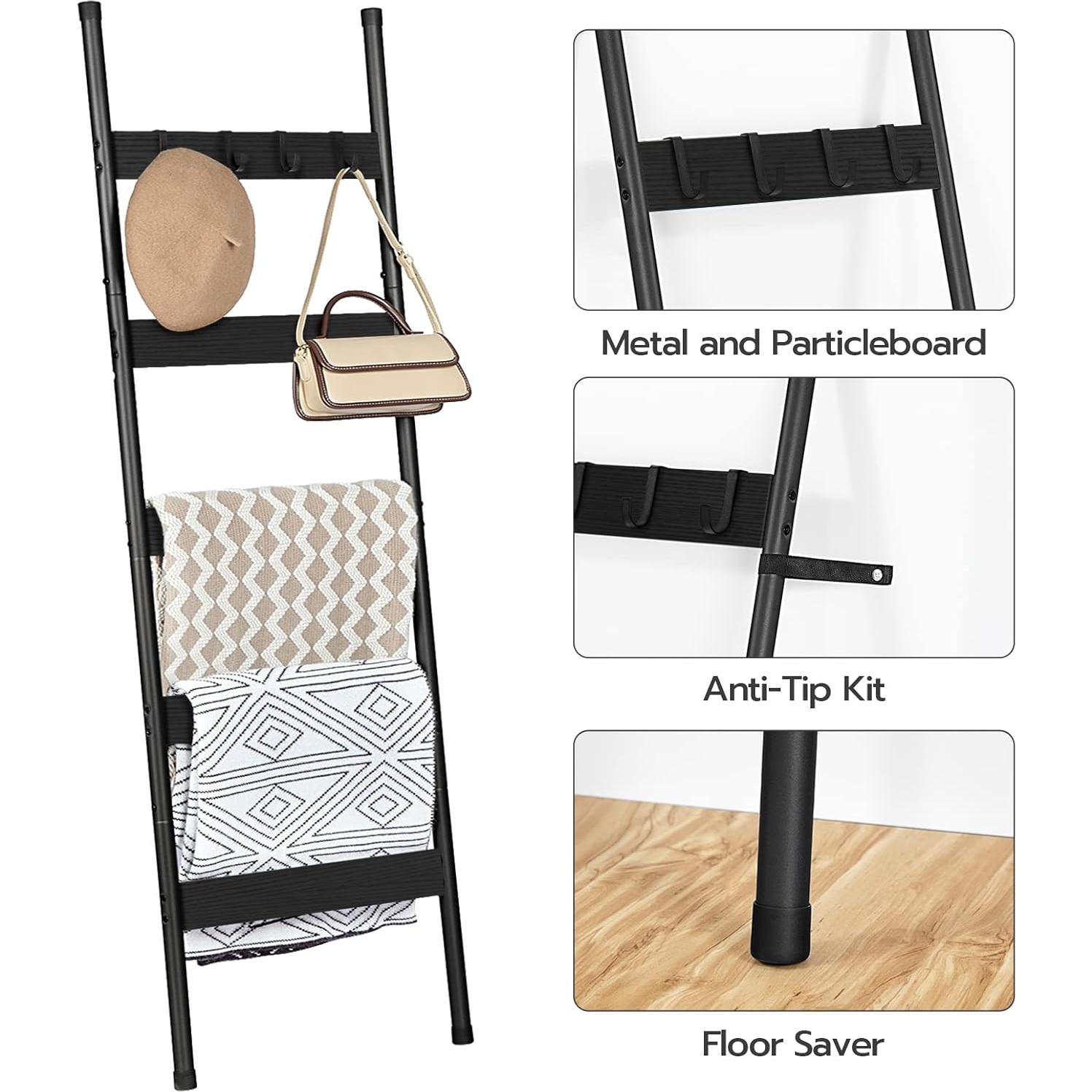 Escalera de Mantas HOOBRO Negra, Estante de 5 Niveles para Toallas