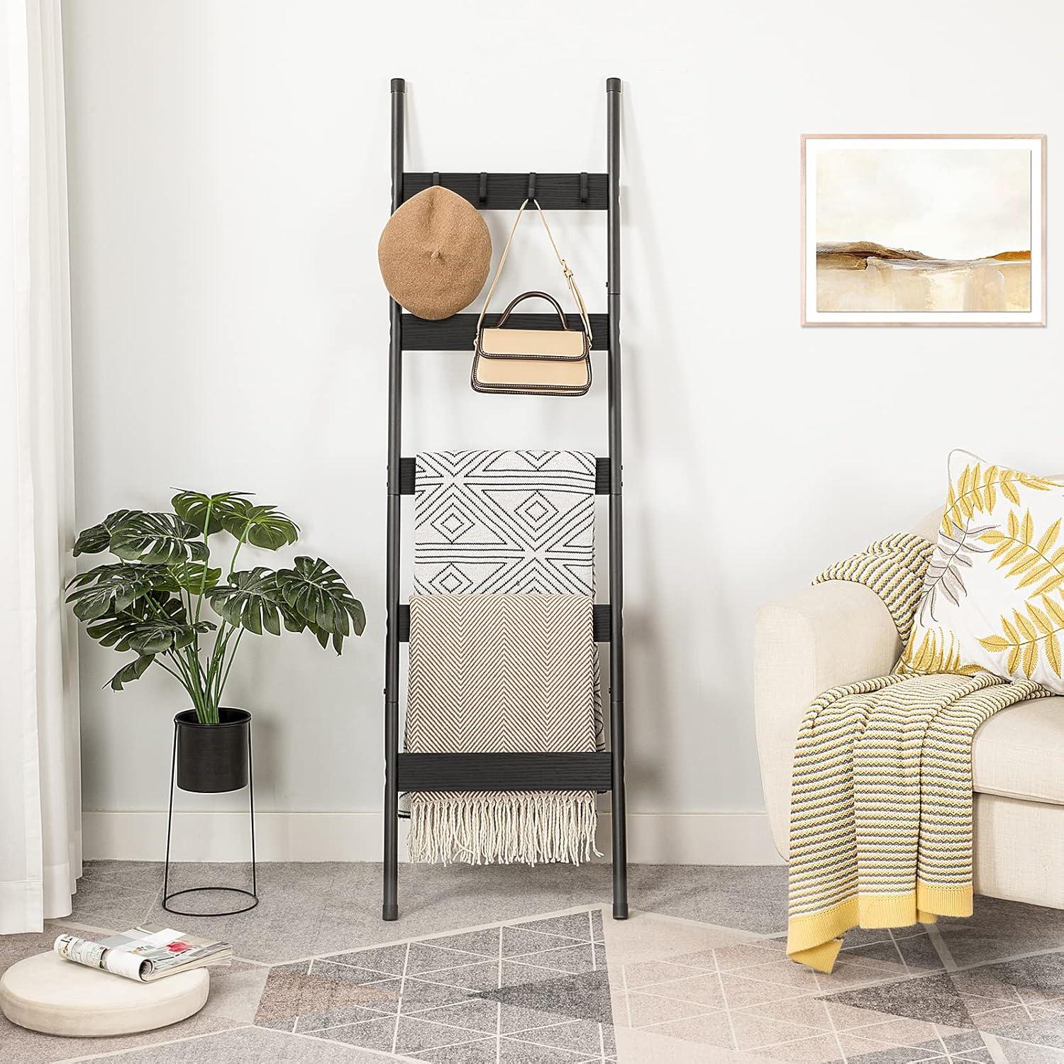 Escalera de Mantas HOOBRO Negra, Estante de 5 Niveles para Toallas