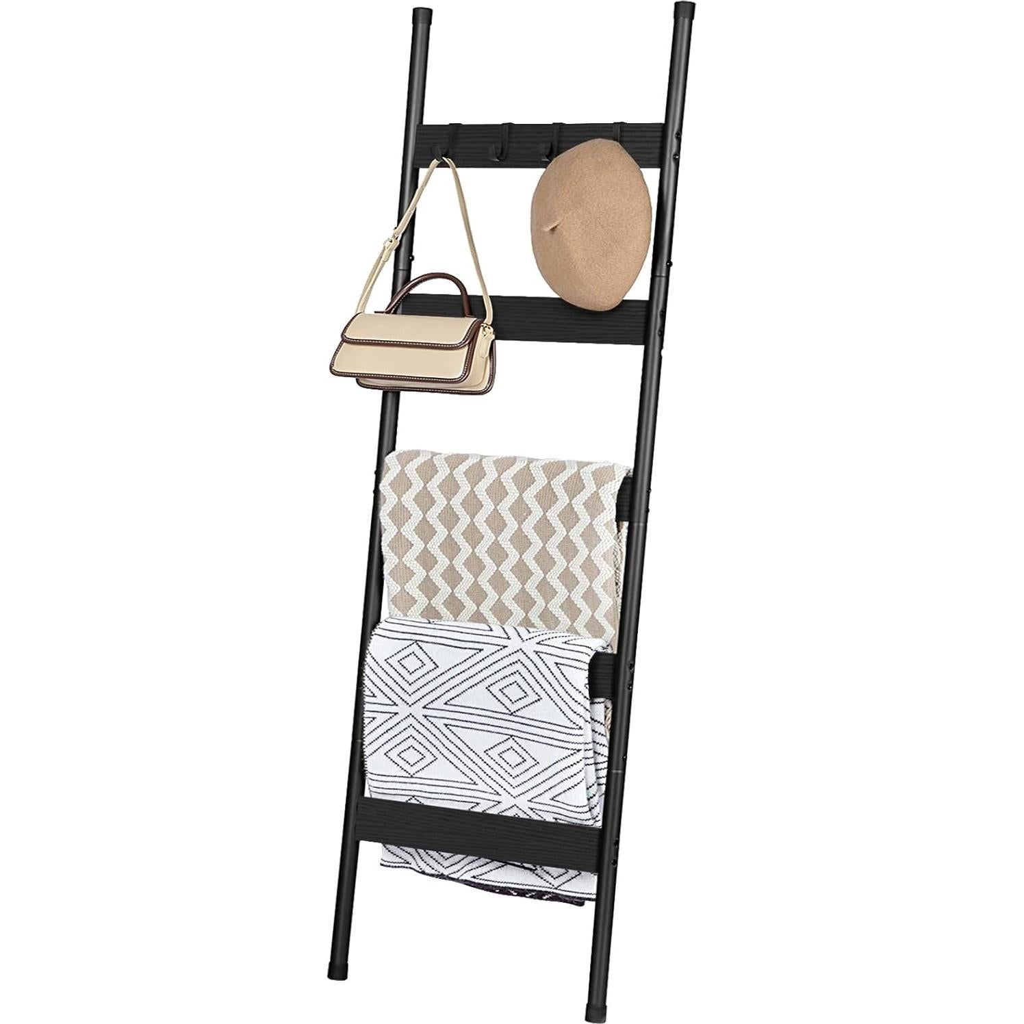 Escalera de Mantas HOOBRO Negra, Estante de 5 Niveles para Toallas