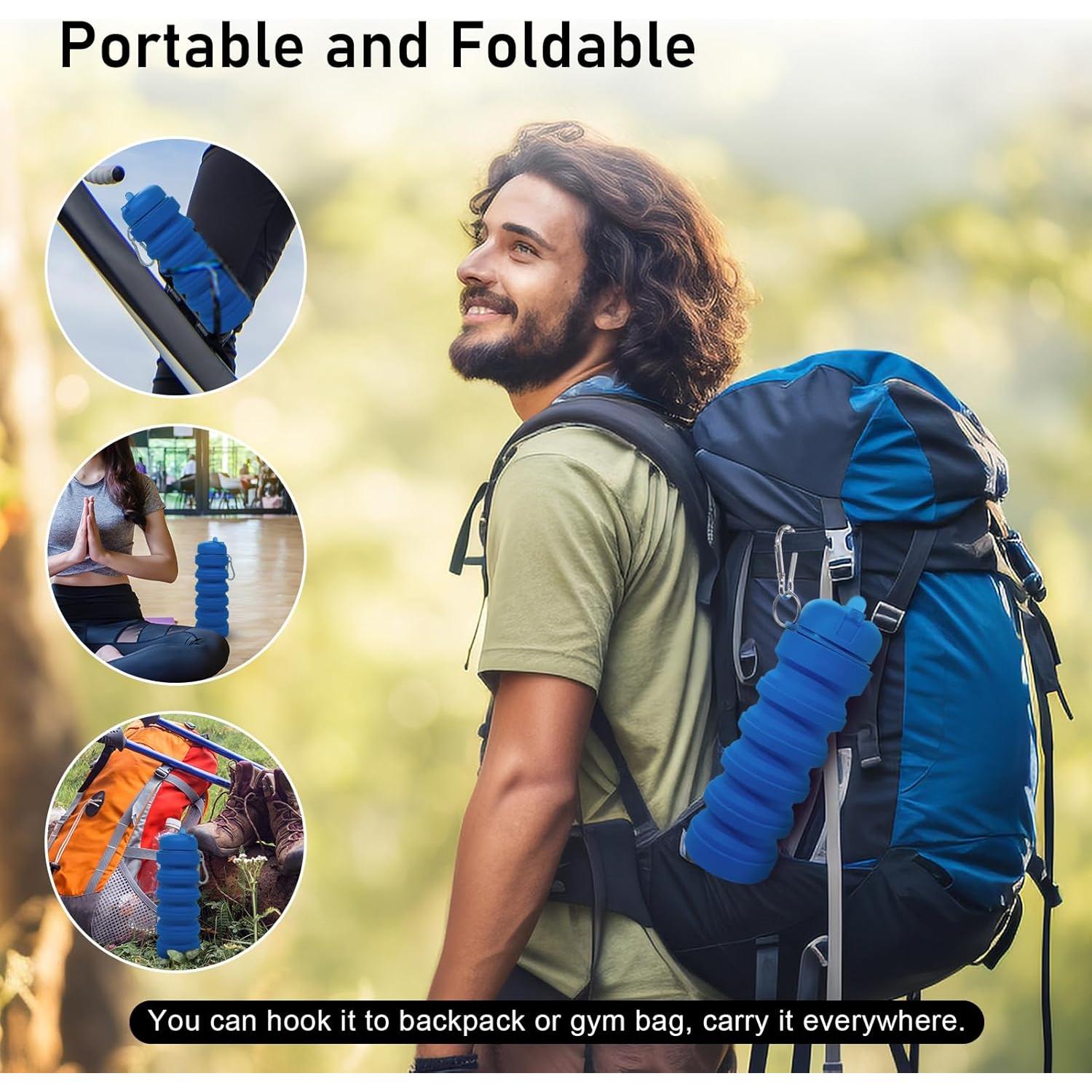 Botella de Agua Plegable Wikineon 600ml Azul para Viajes