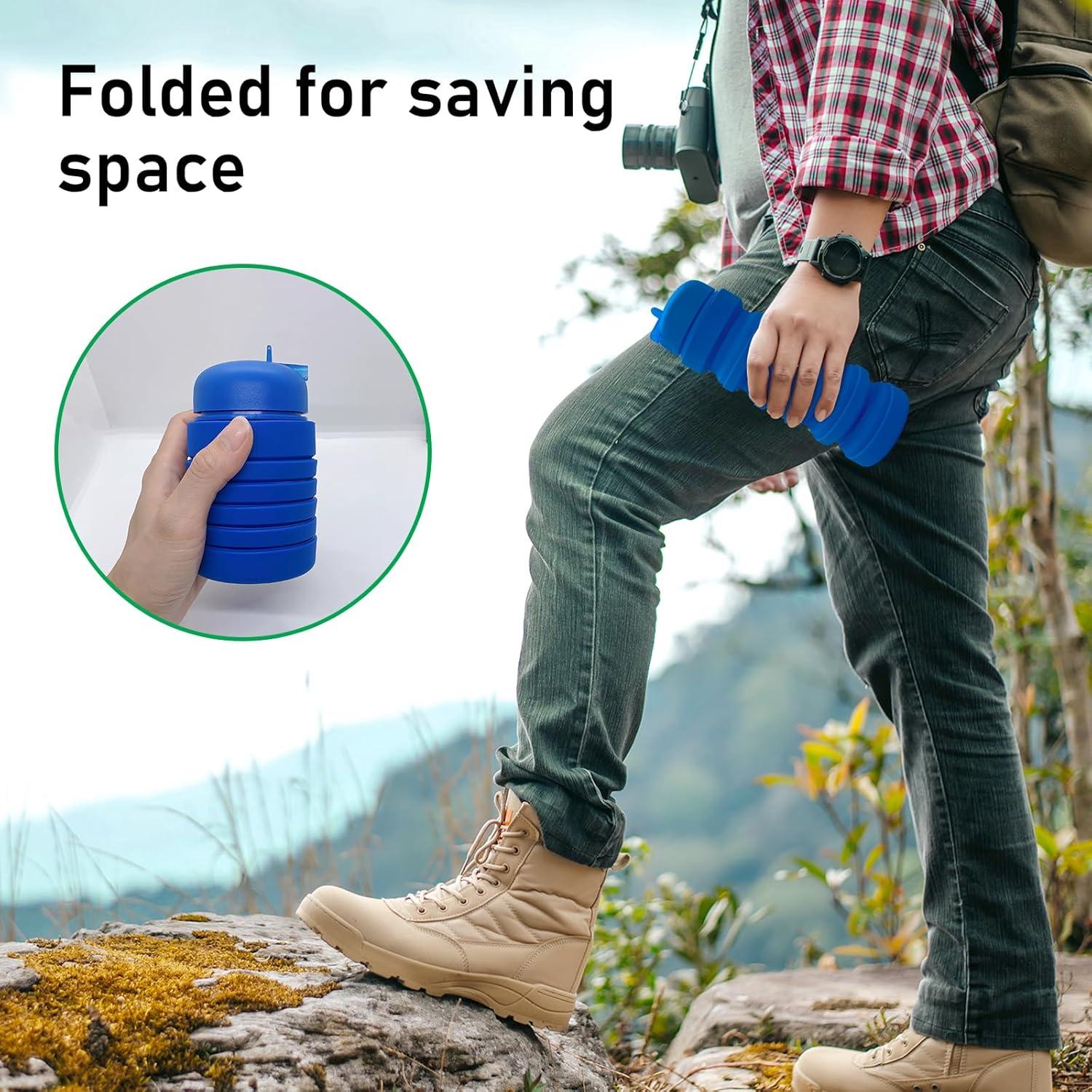 Botella de Agua Plegable Wikineon 600ml Azul para Viajes