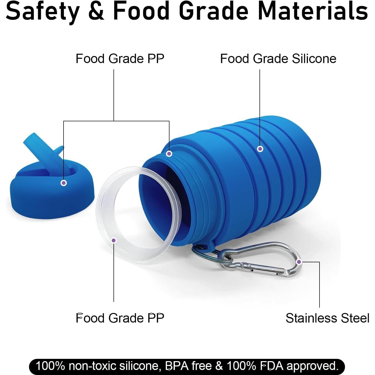Botella de Agua Plegable Wikineon 600ml Azul para Viajes