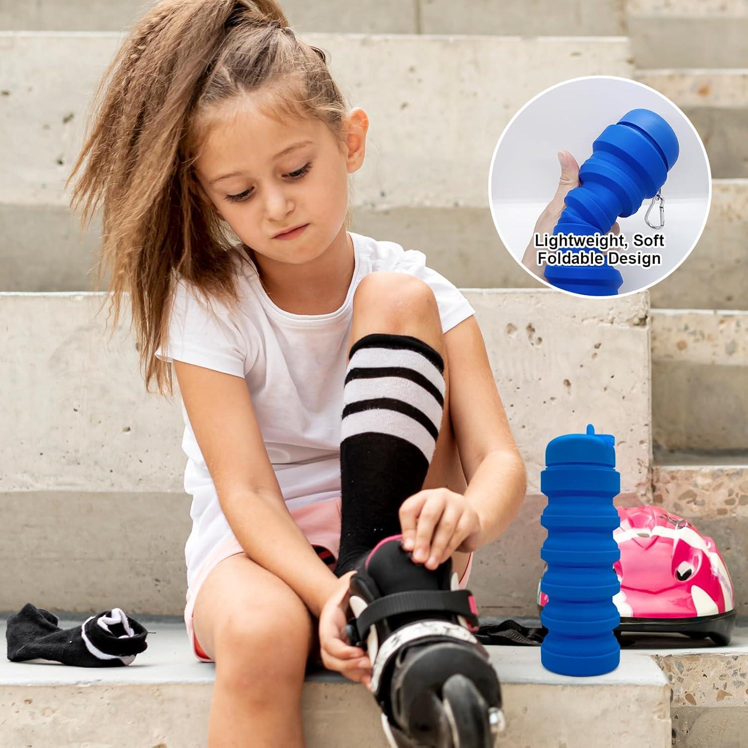 Botella de Agua Plegable Wikineon 600ml Azul para Viajes