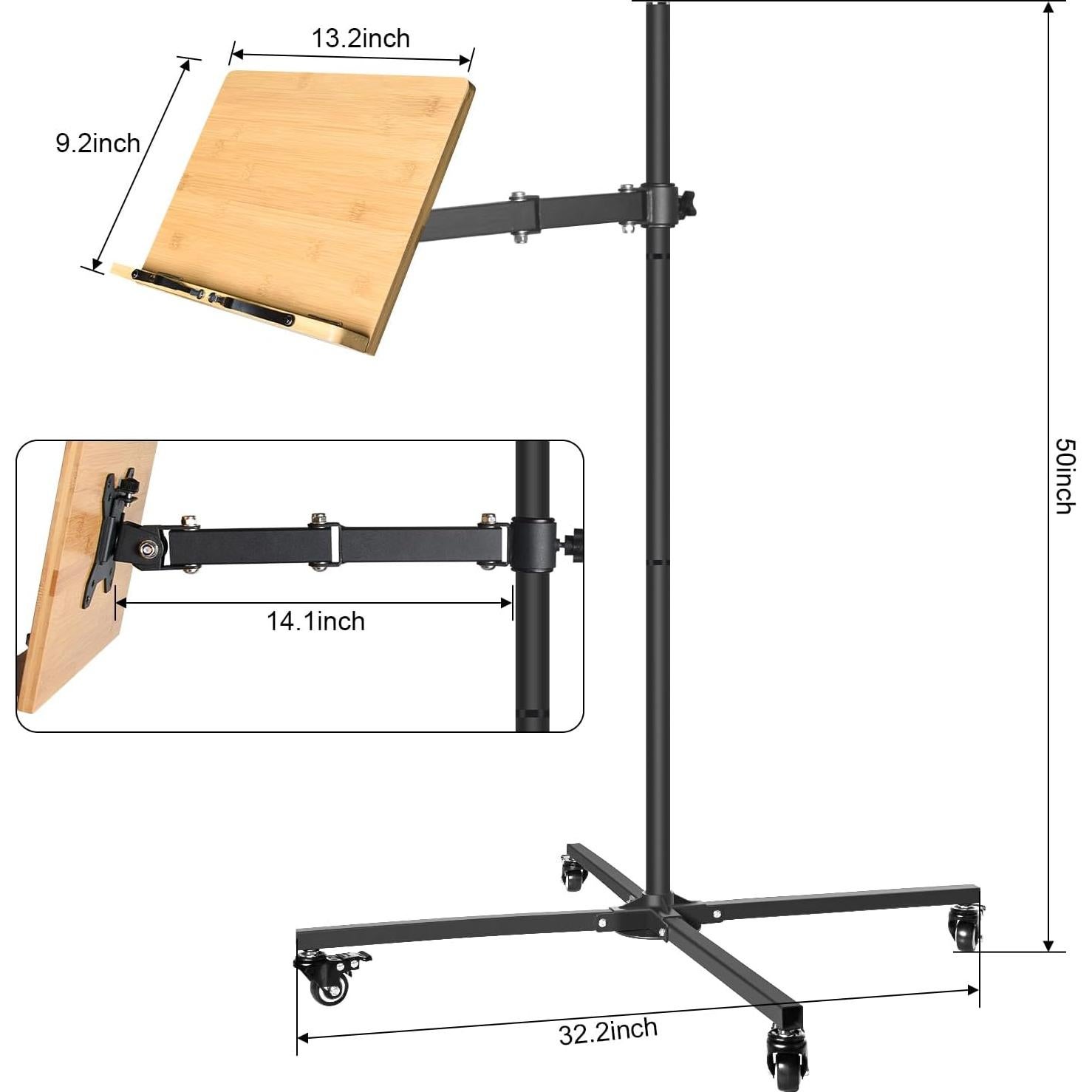 Soporte de Libro Rodante wishacc Ajustable 50-127 cm Negro
