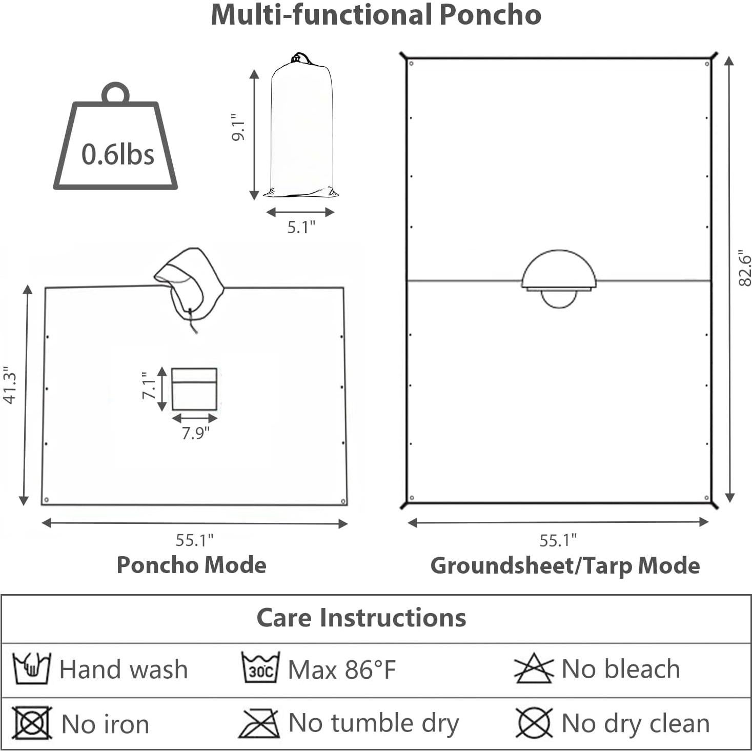 Poncho de Lluvia Impermeable Unisex Ligero con Capucha - Negro